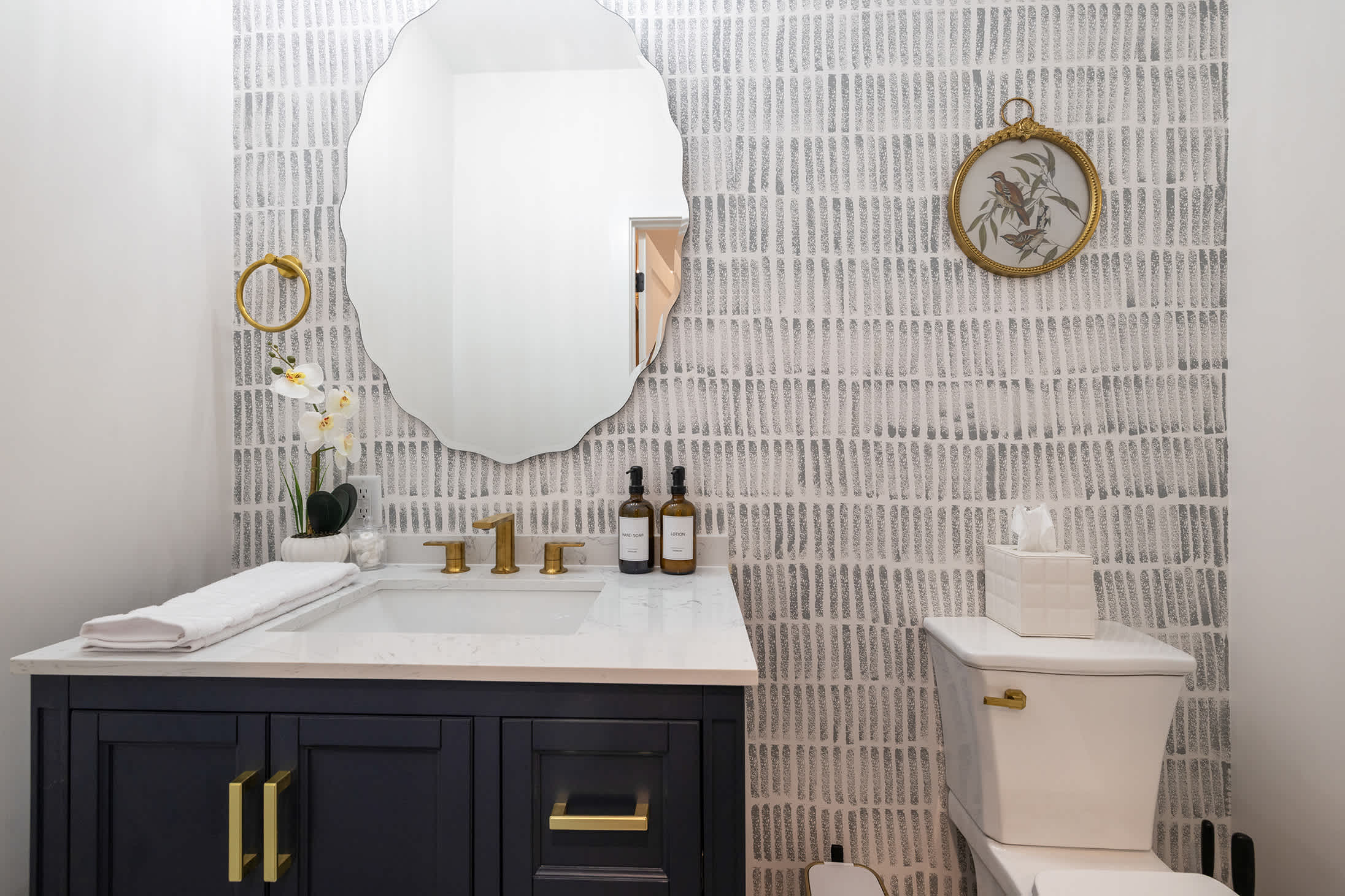 Enjoy a quick touch-up in this chic, thoughtfully styled space.