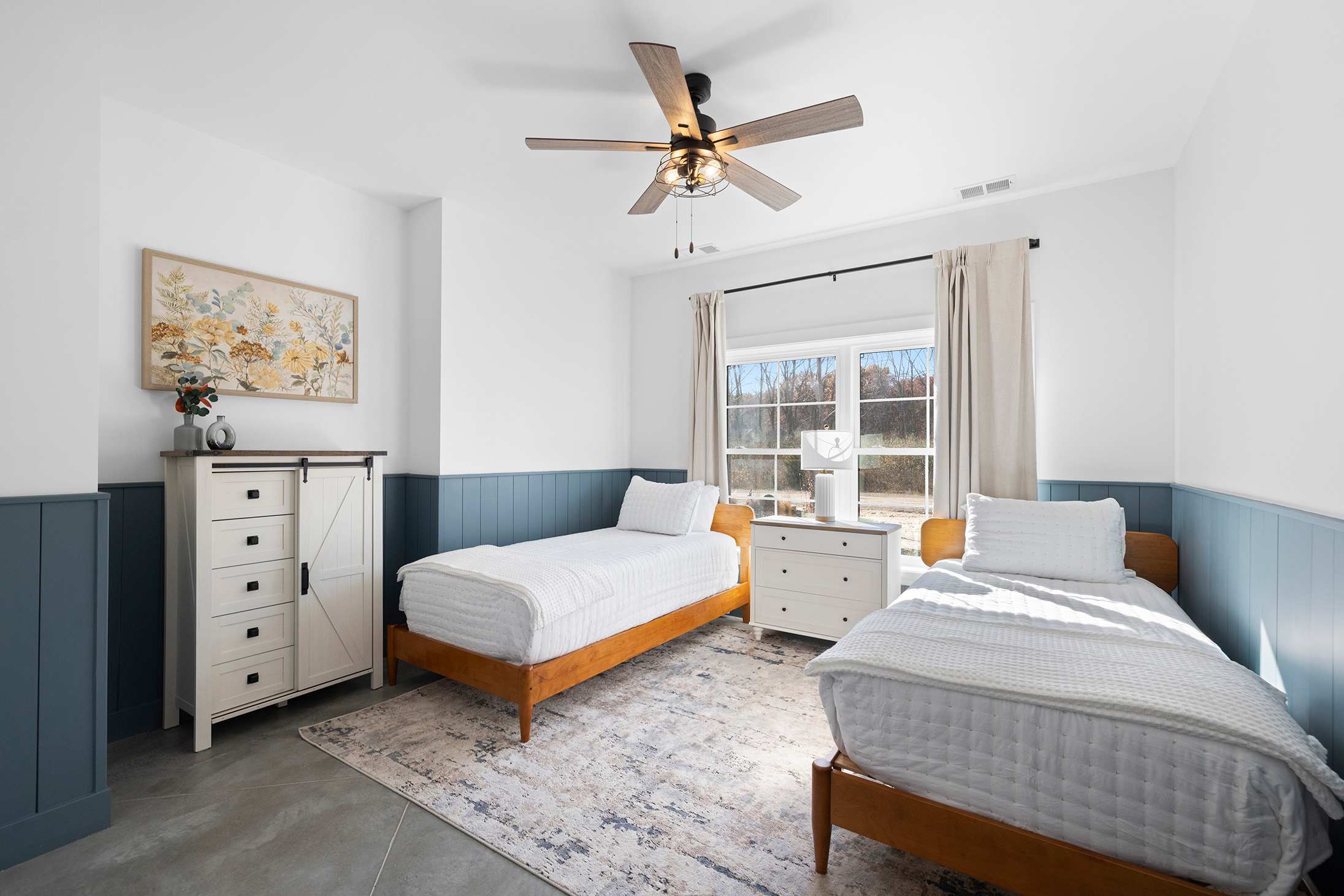 Bedroom 2 is on the lower level and has 2 twin XL-size bed.
