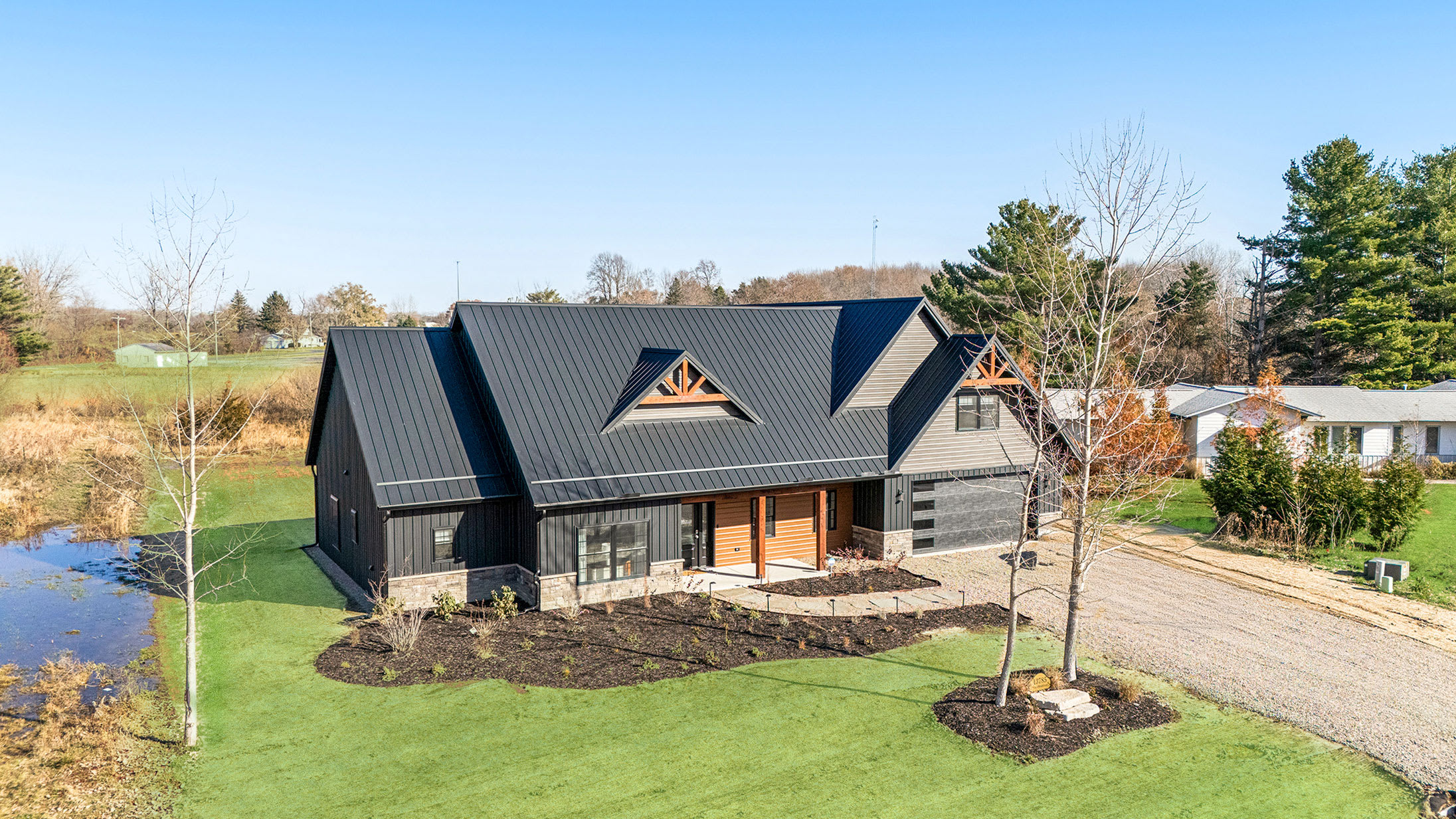 Obsidian House in Harbert offers a modern retreat close to Lake Michigan.