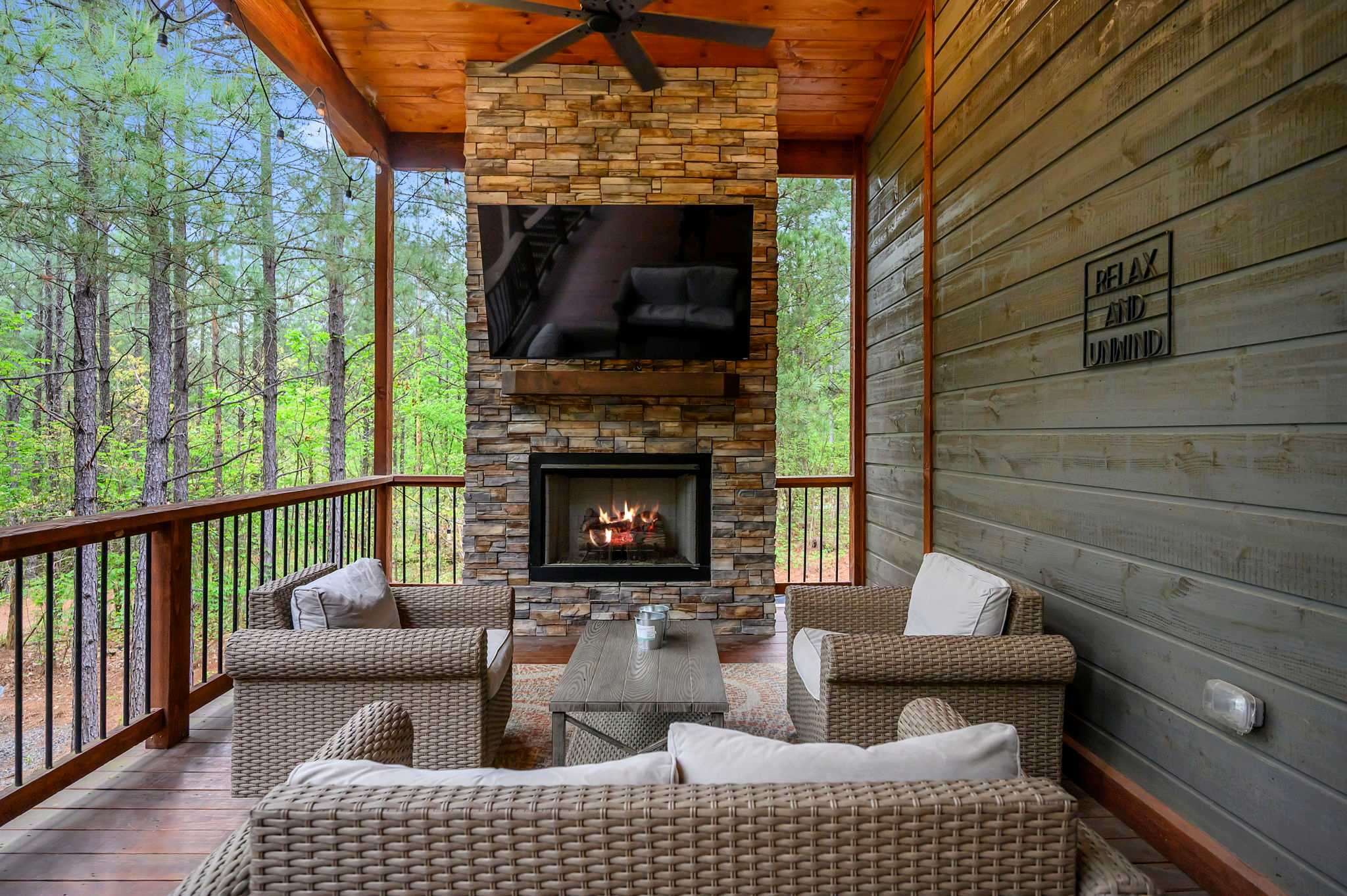 Outdoor living at its best, fireside comfort with entertainment built in