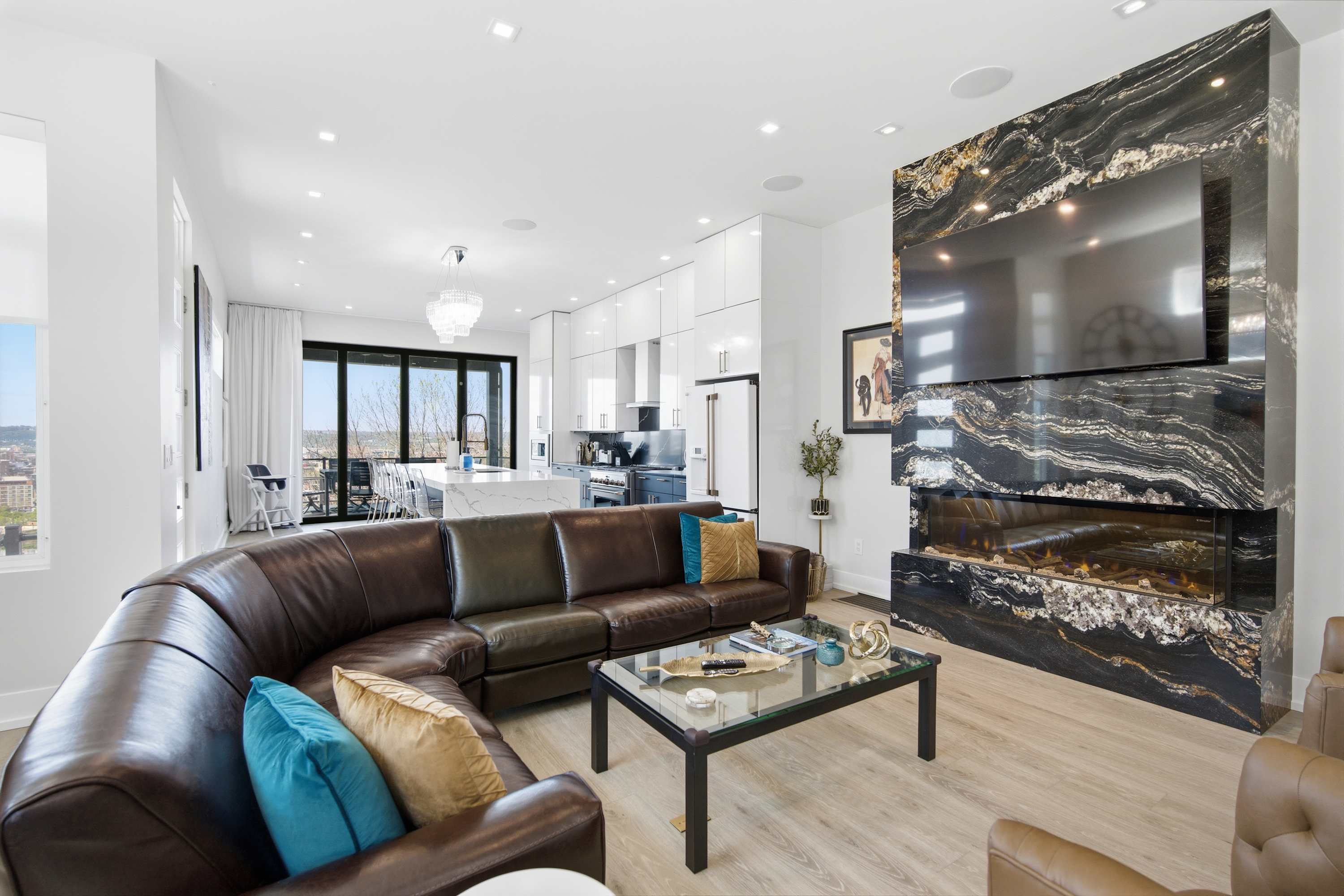 Curl up in the chic living room & stream your favorites on the smart TV​