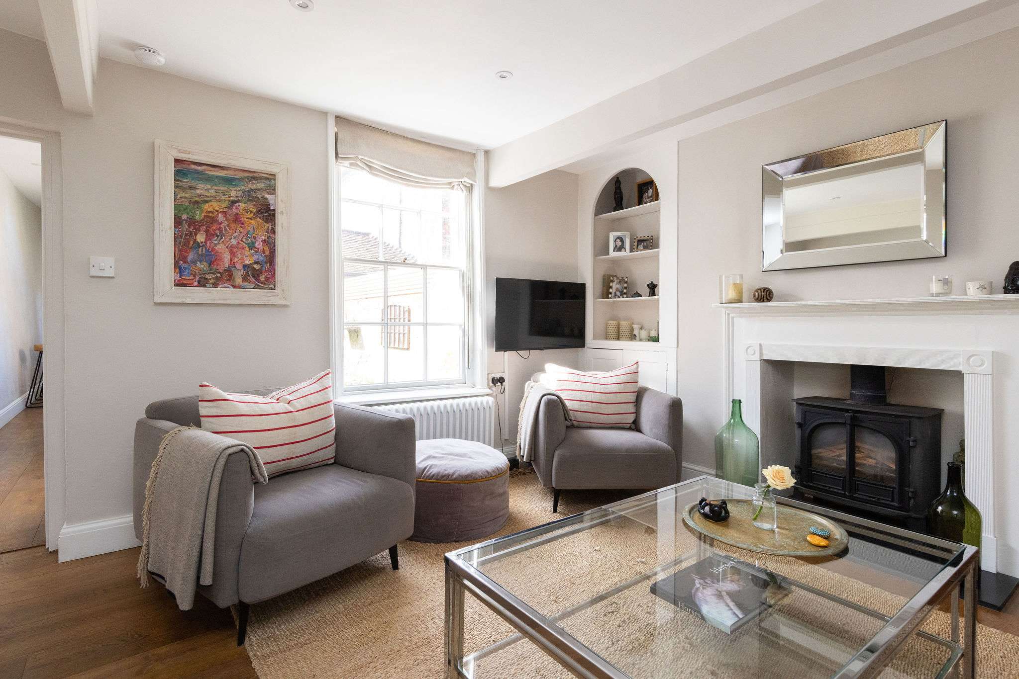 Cosy lounge with wood burner and Smart TV