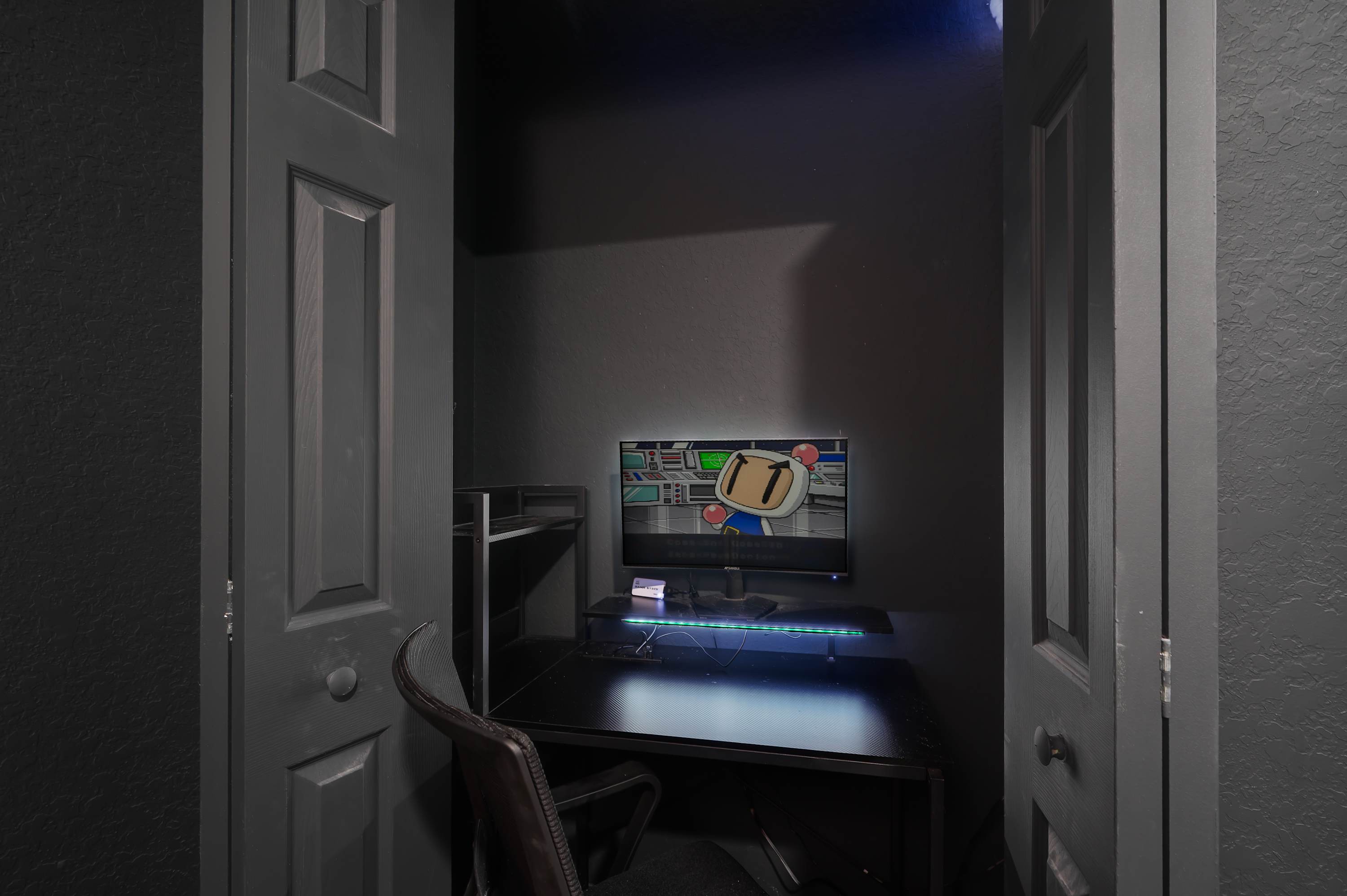 Cozy gaming nook tucked away for late-night play sessions