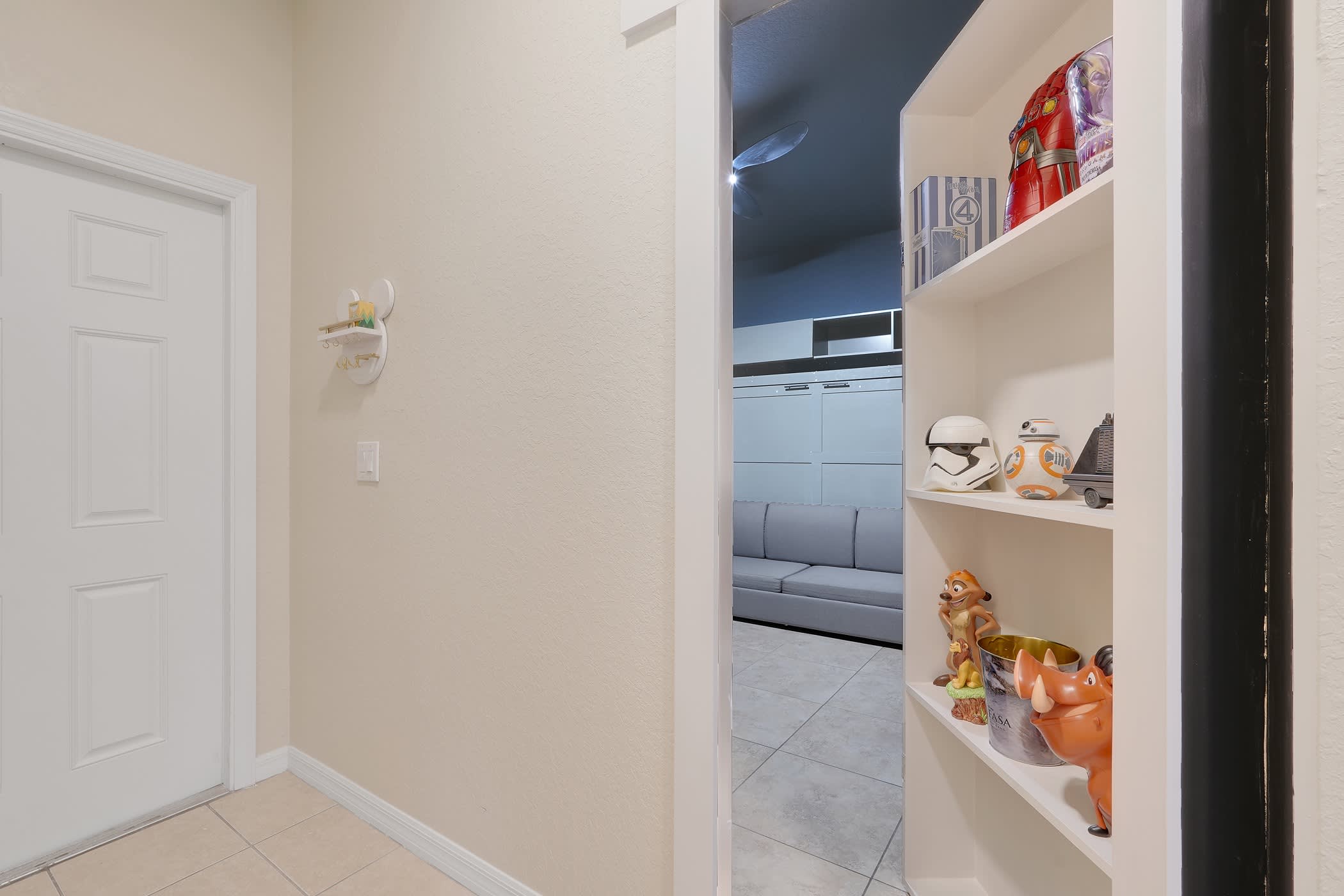 Organized closet space w/ built-in shelving for easy storage