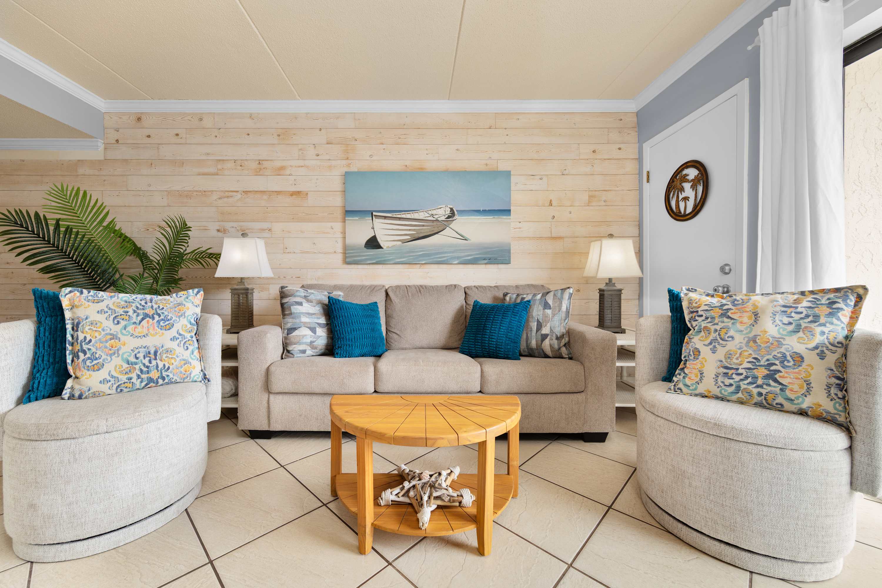 Settle into your living area, complete with a sleeper sofa, TV, and dining table with seating for 3. 
