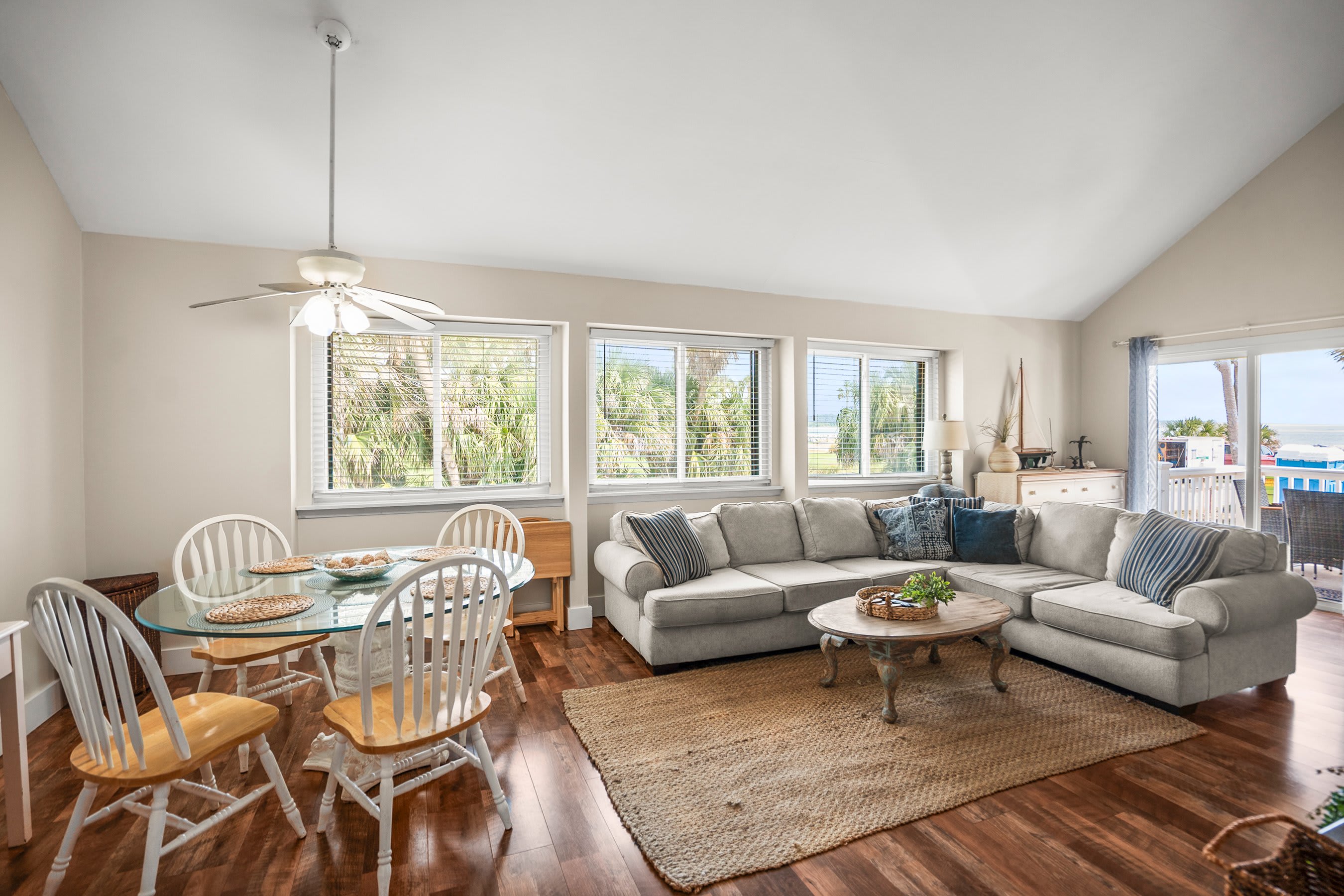 Comfortable open concept living room and dining room