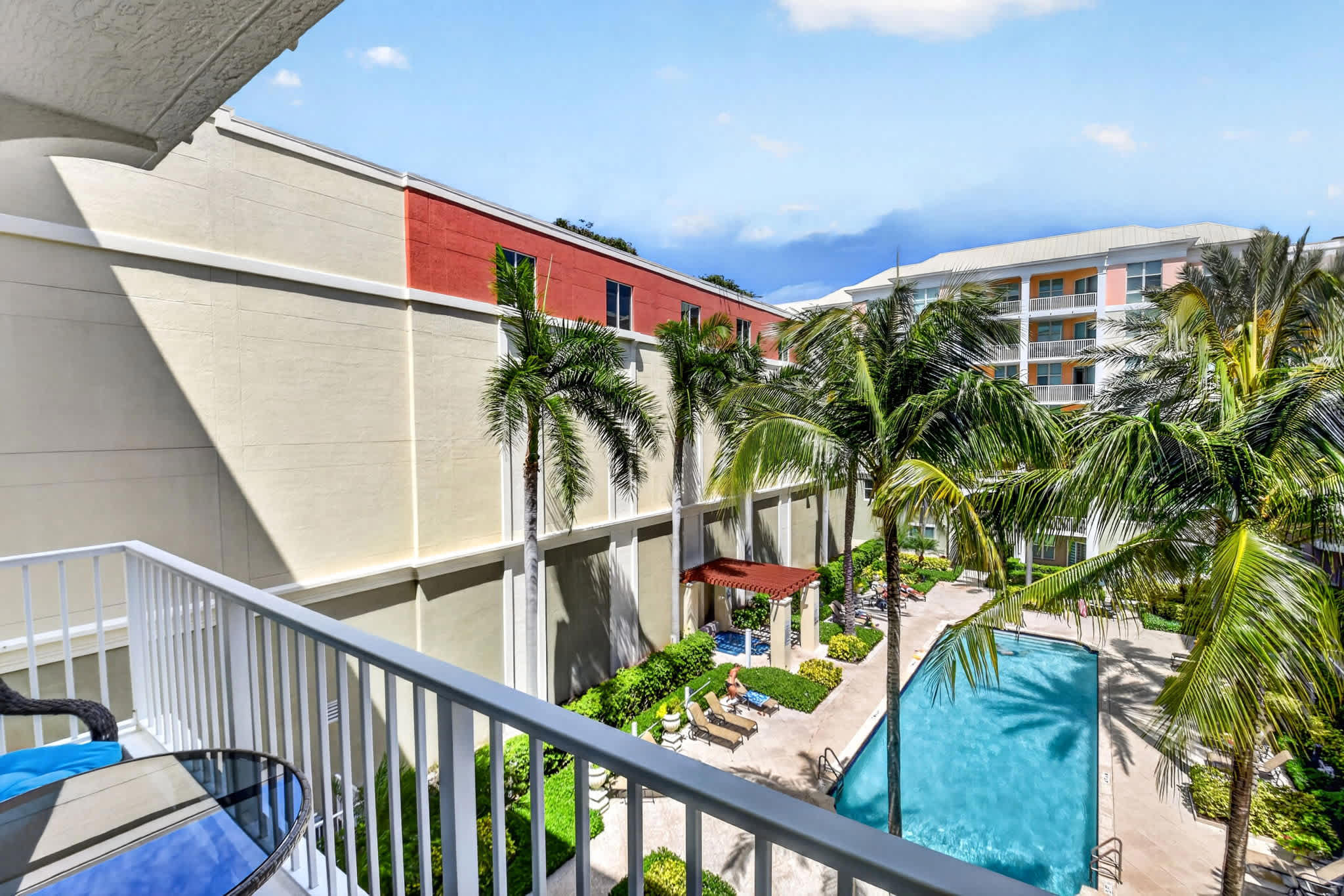 A serene pool view at Moorings, where coastal living meets comfort