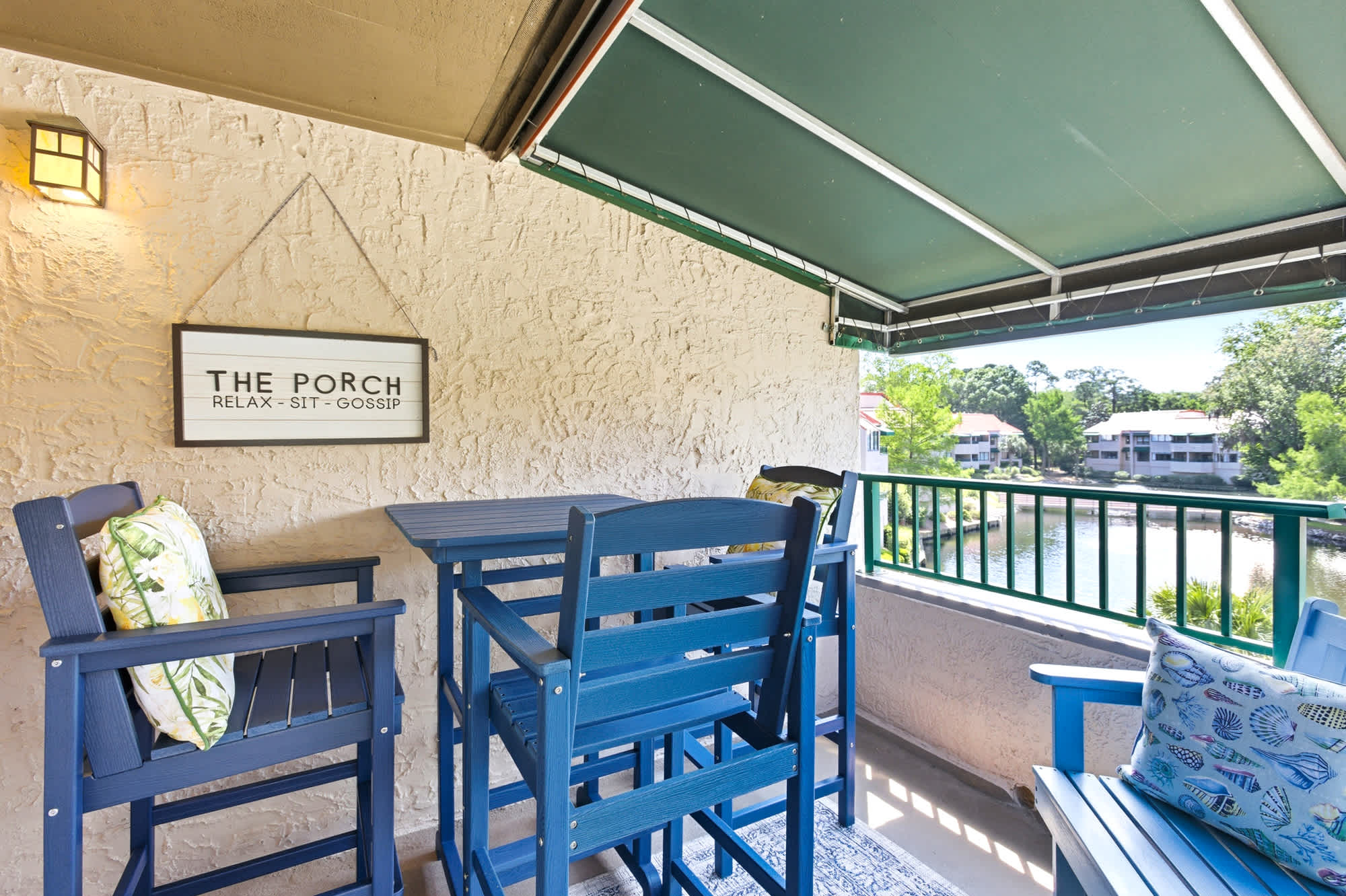 Step out to 'The Porch' - your lagoon-side perch with high-top seating for morning coffee and sunset cocktails.