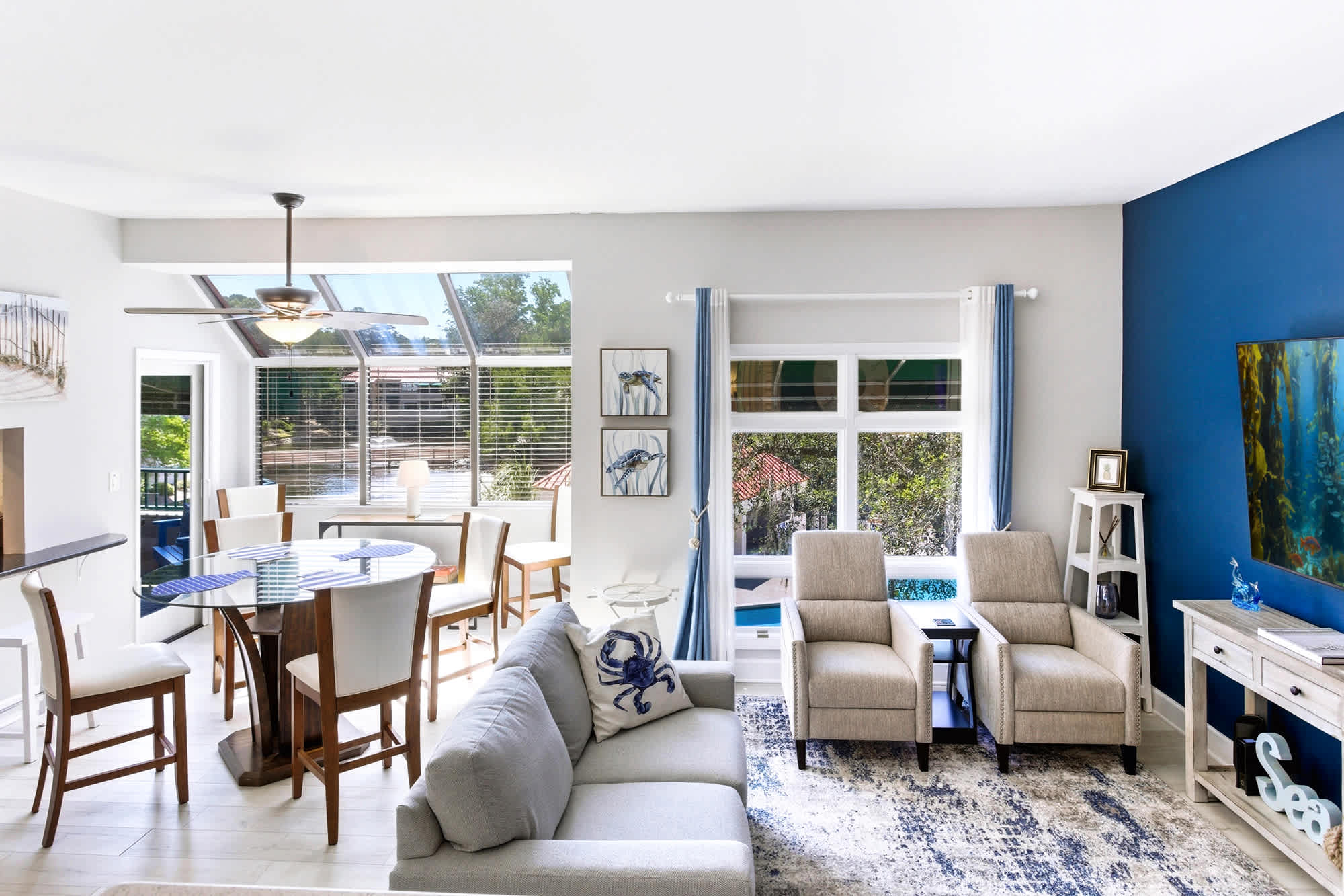 The flow you'll love: dining, lounging, and lagoon-facing windows all in one airy great room, perfect for groups and families.