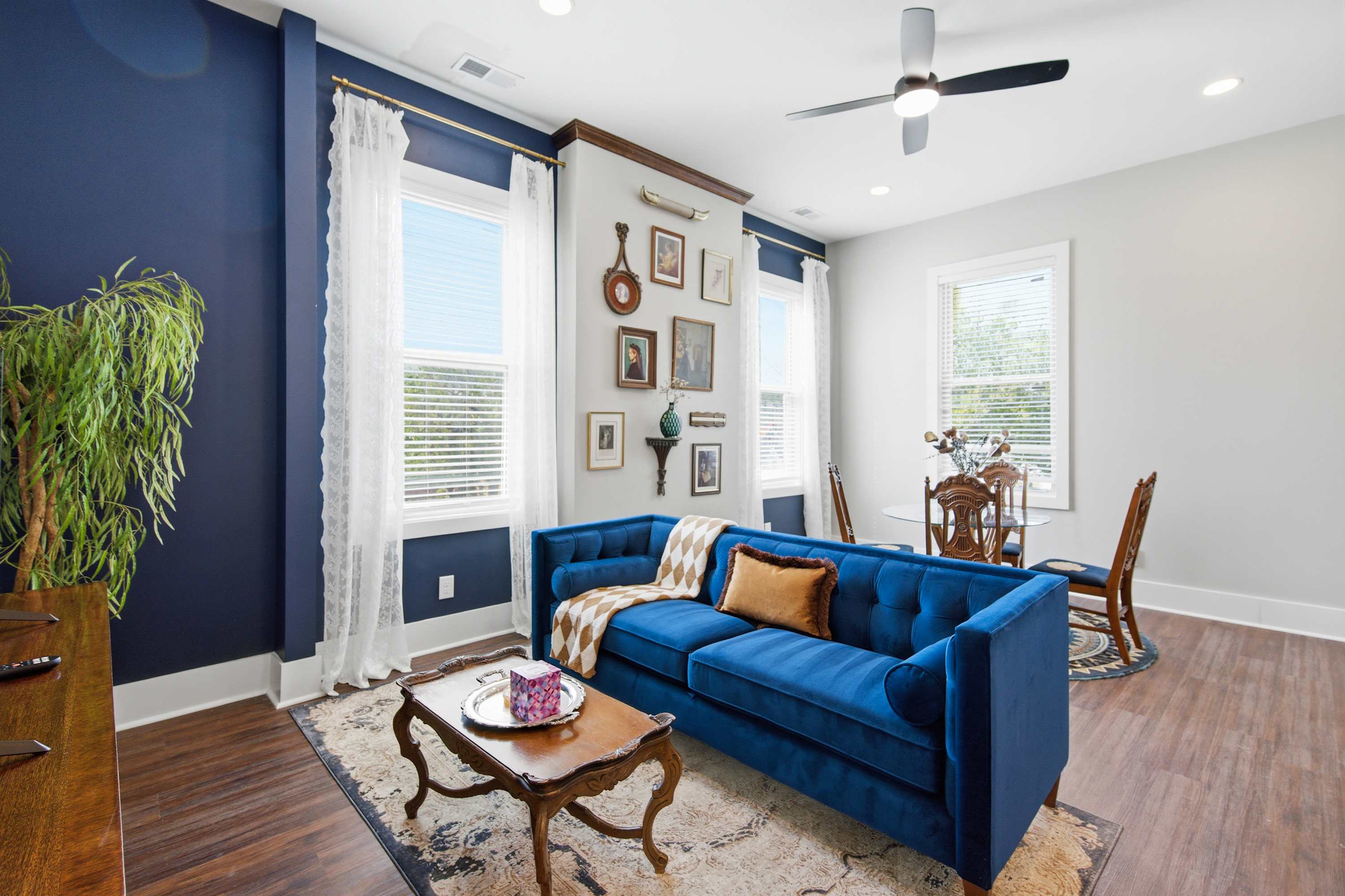 Curl up in the chic living room & stream your favorites on the smart TV​