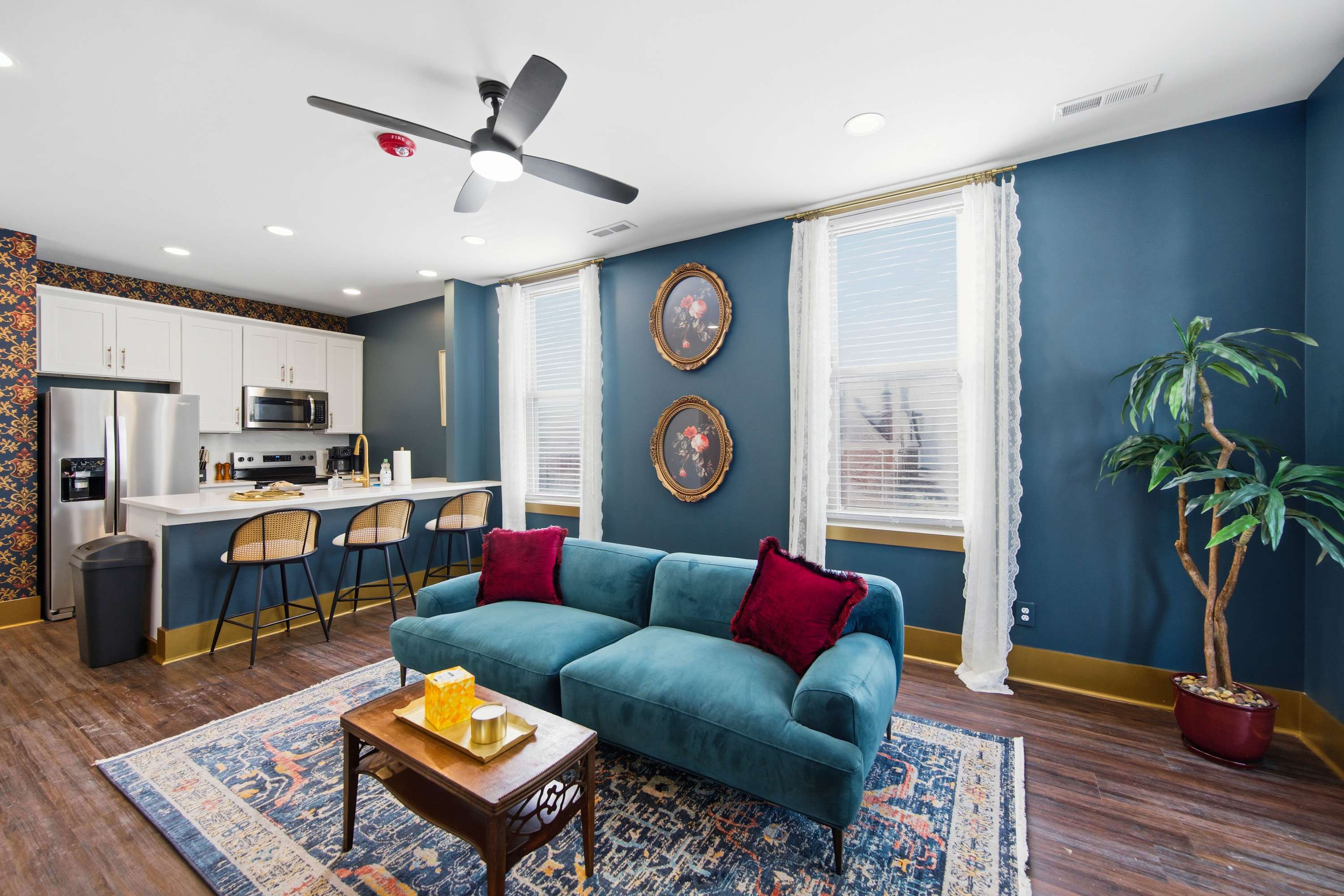 Unwind in the elegant living room & stream your favorites on the smart TV​