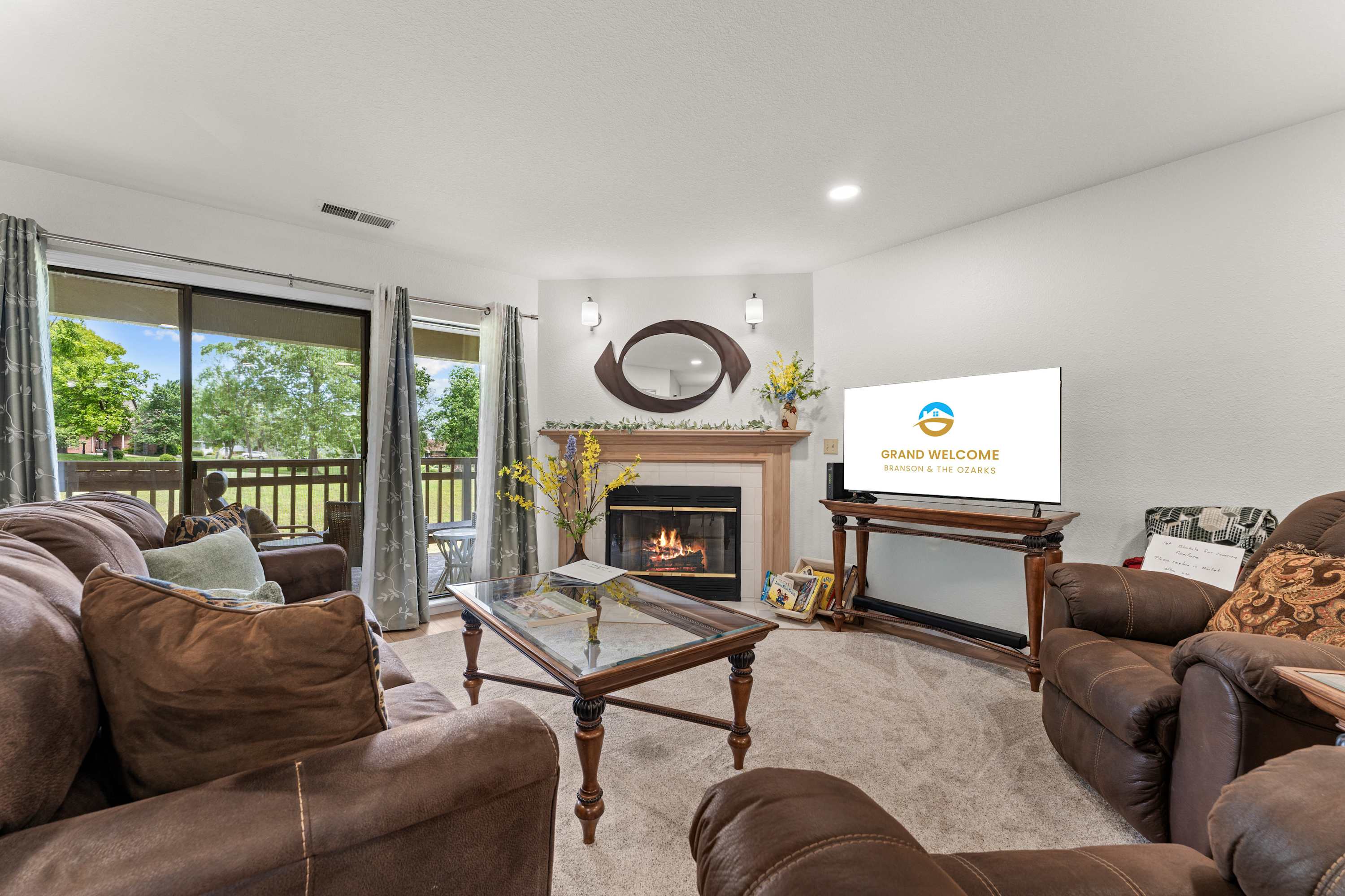 Cozy up on the queen sleeper, watch cable TV, enjoy the electric fireplace or step out to the patio