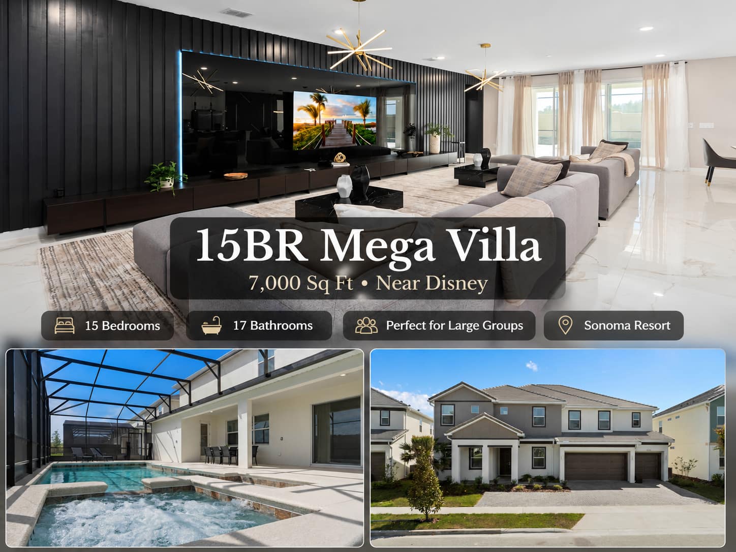 15BR Mega Villa | 7,000 Sq Ft | Near Disney