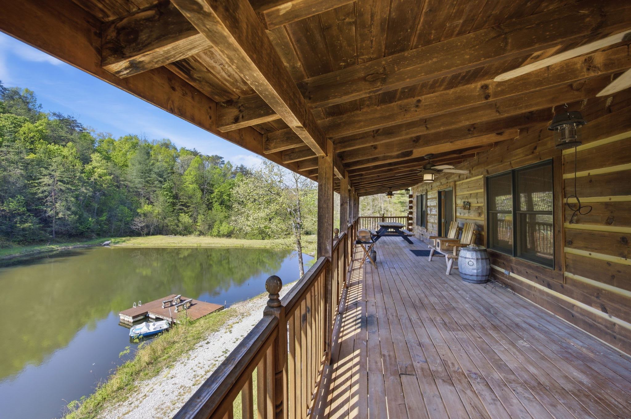 Easy access to the stocked pond and a great view off the front deck