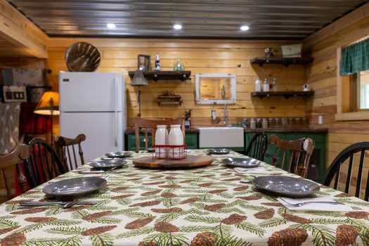 Downstairs dining room and kitchen