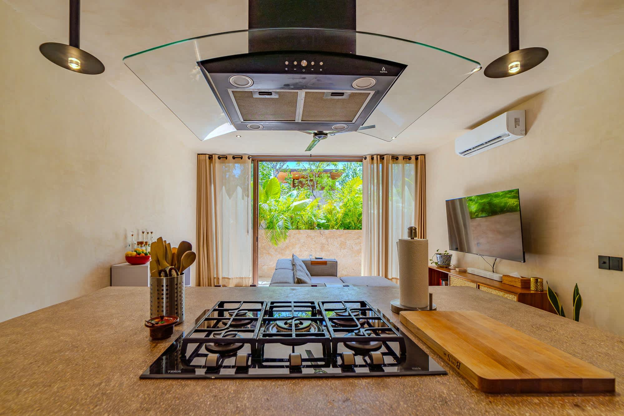 Fully equipped kitchen with everything you need to prepare meals during your stay.