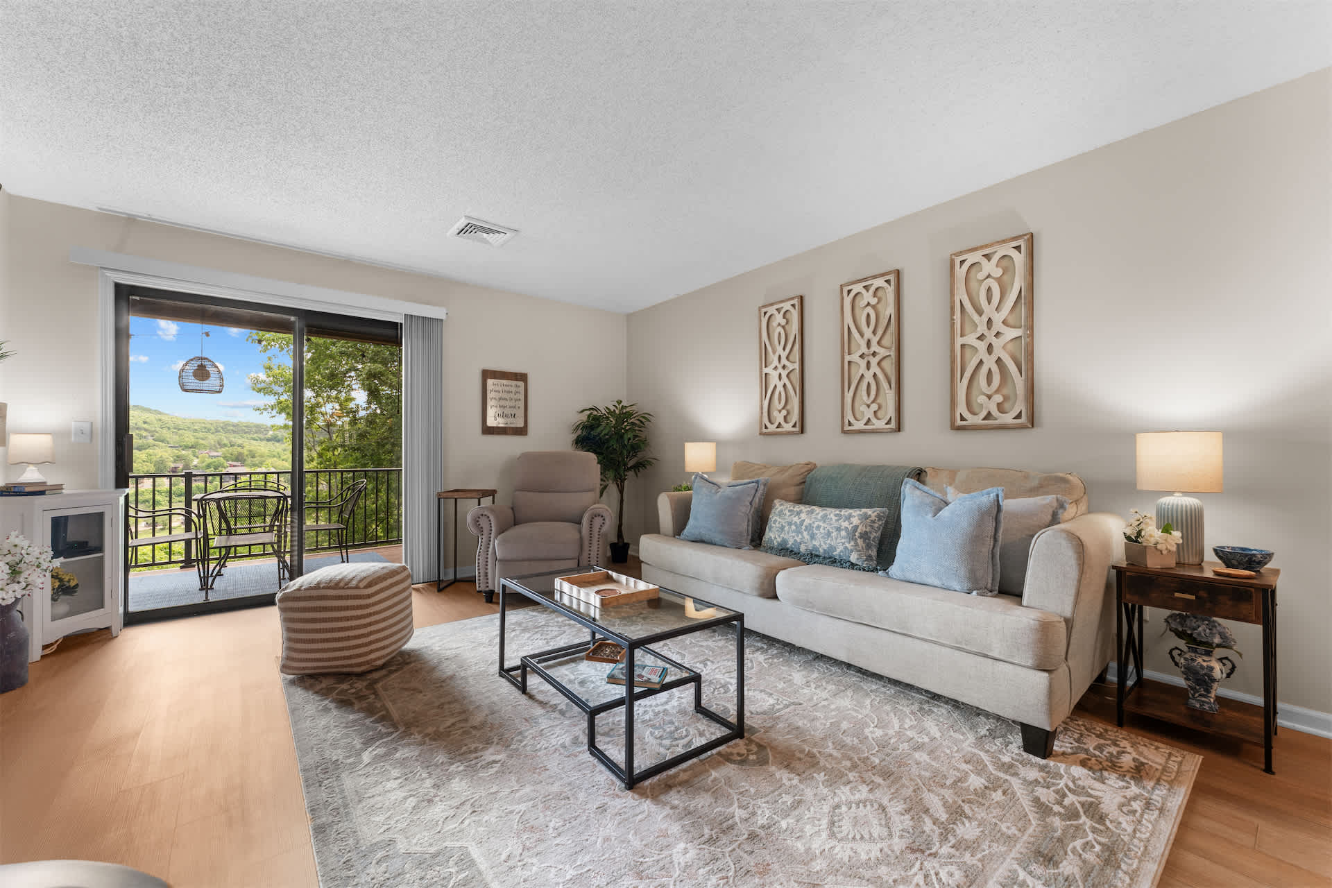 Curl up in the serene living room & stream your favorites on the smart TV​