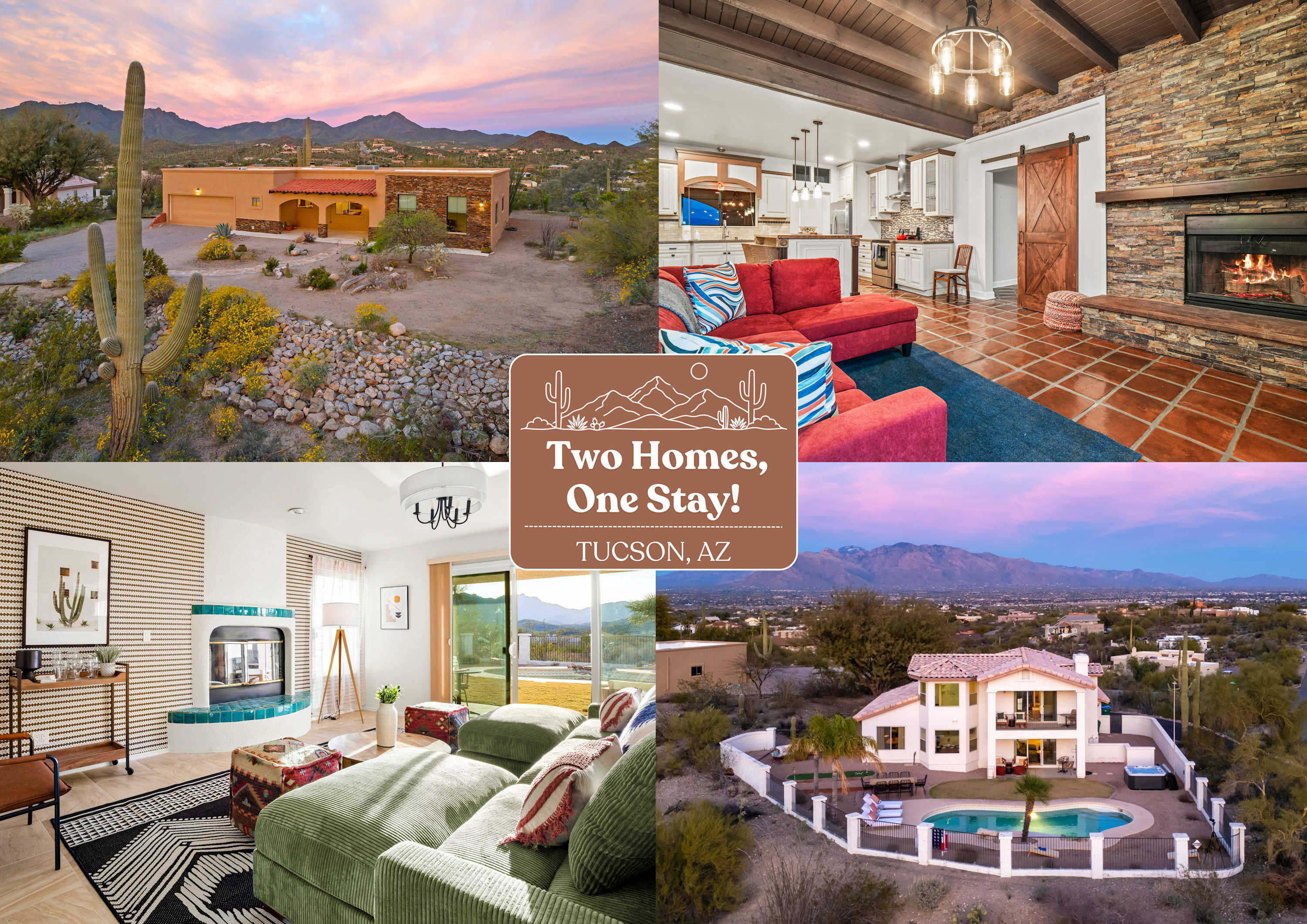 2 Homes • 7BR Sleeps 18 • Pool • Amazing Mtn Views in Tucson, AZ