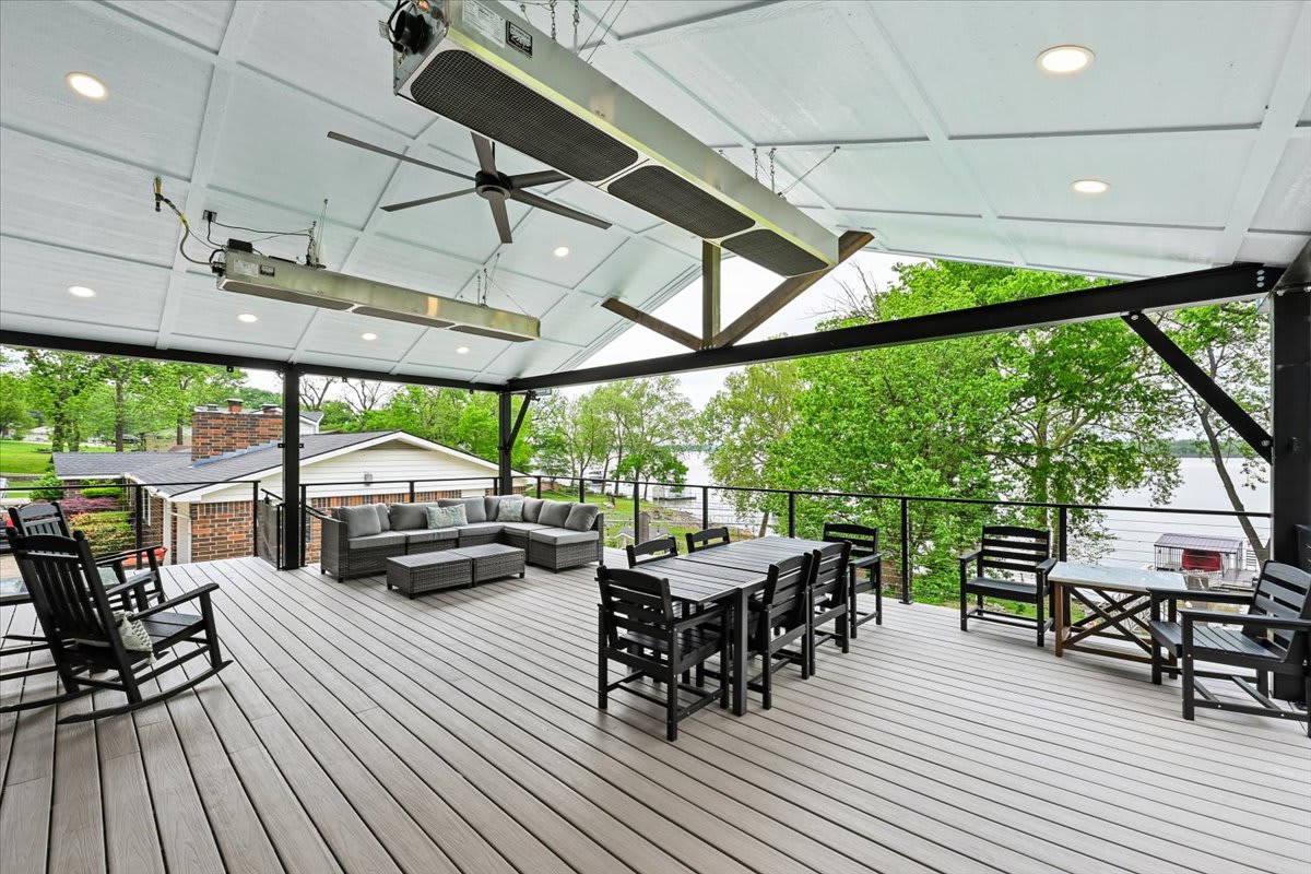 Covered, heated back deck, with TV. 