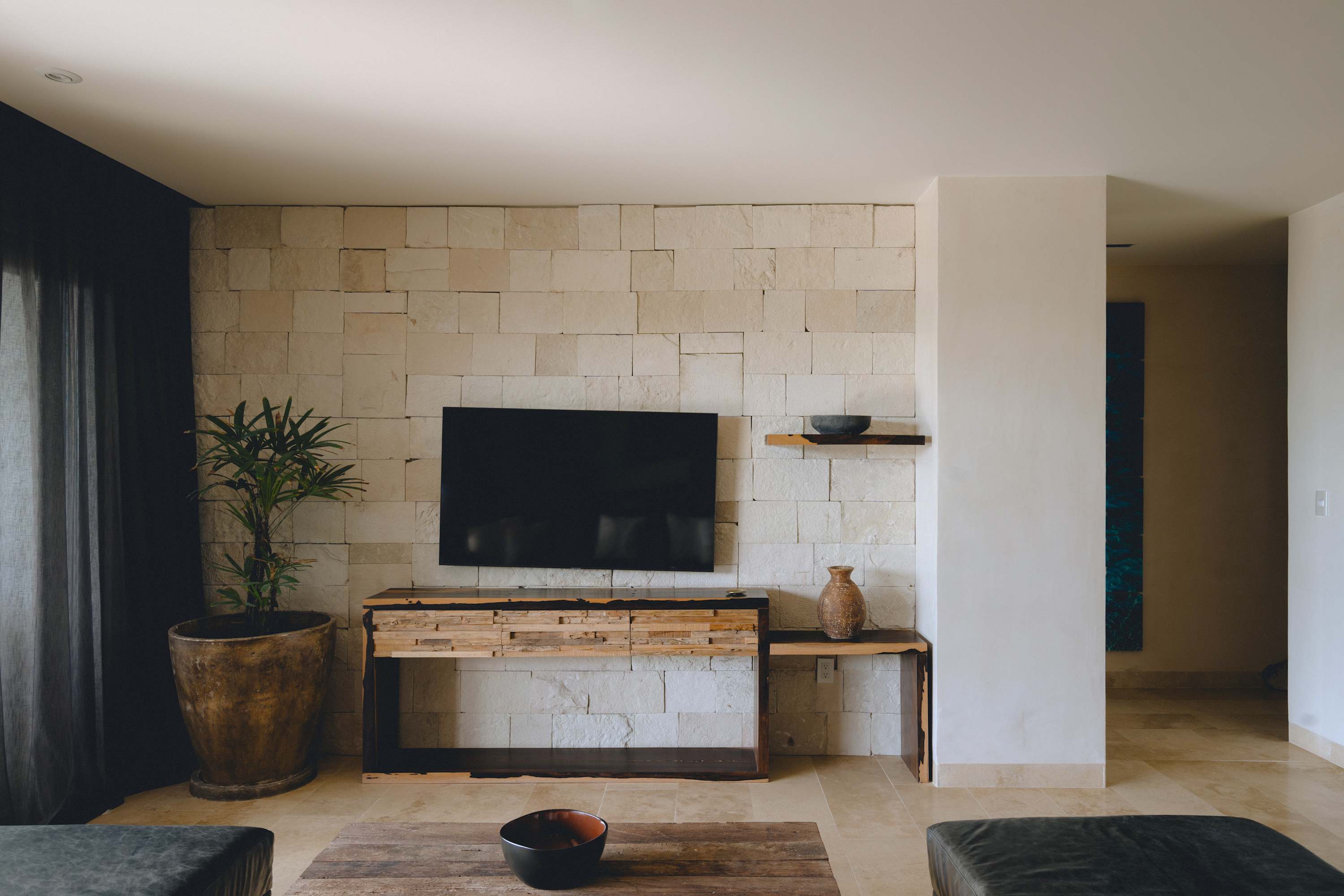 Beautiful and modern living room with TV