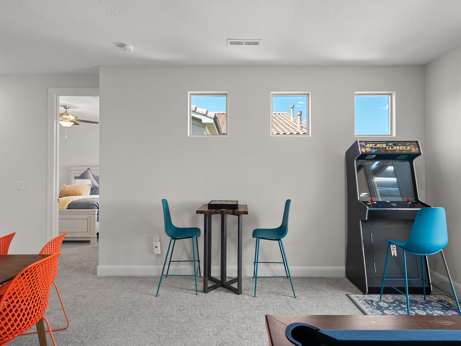Upstairs living room with games