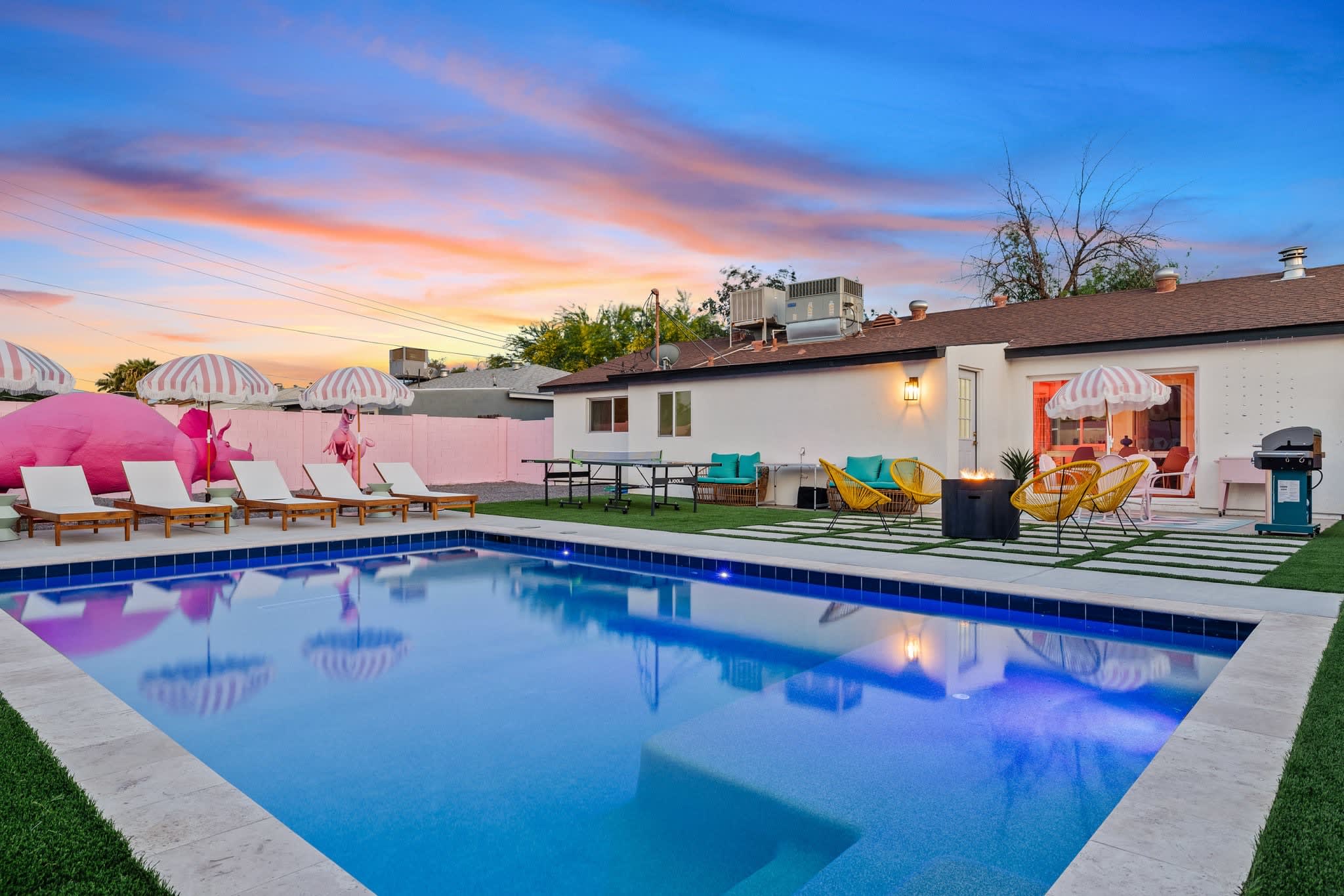 Playful 4BR retreat w/ heated pool & backyard