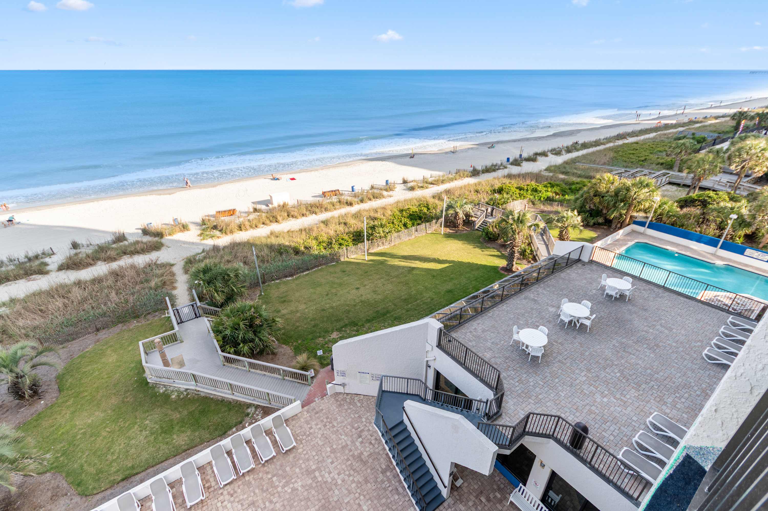 Take in beautiful skyline views while relaxing comfortably during your beach getaway.