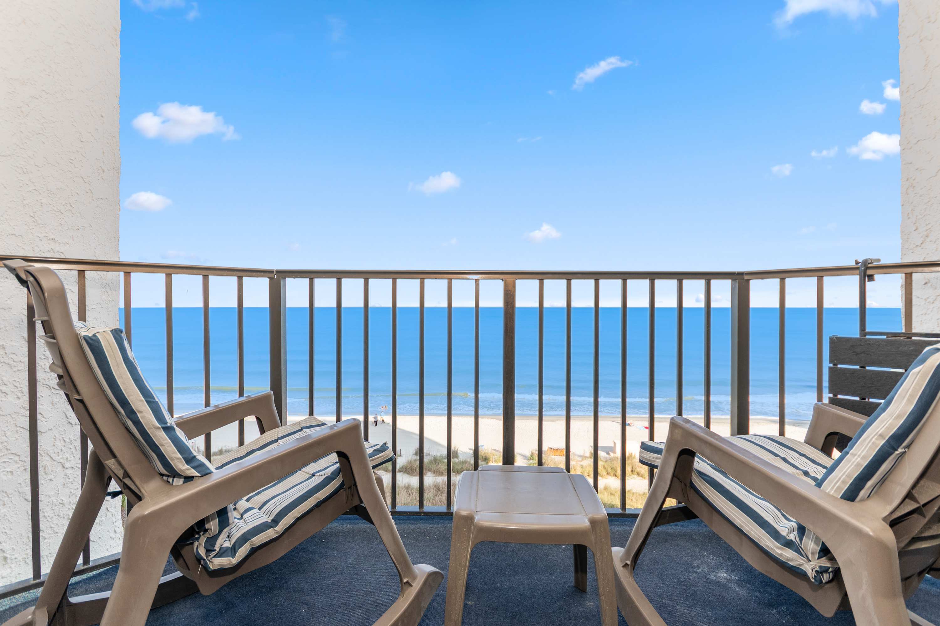 Enjoy sunrise coffee with stunning Myrtle Beach oceanfront scenery right outside your door.