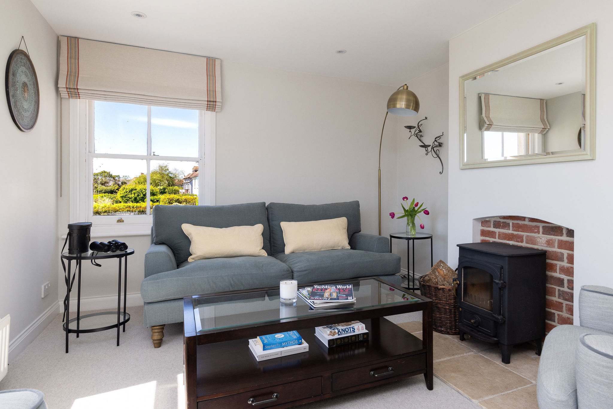 Cosy first floor lounge with a log burner