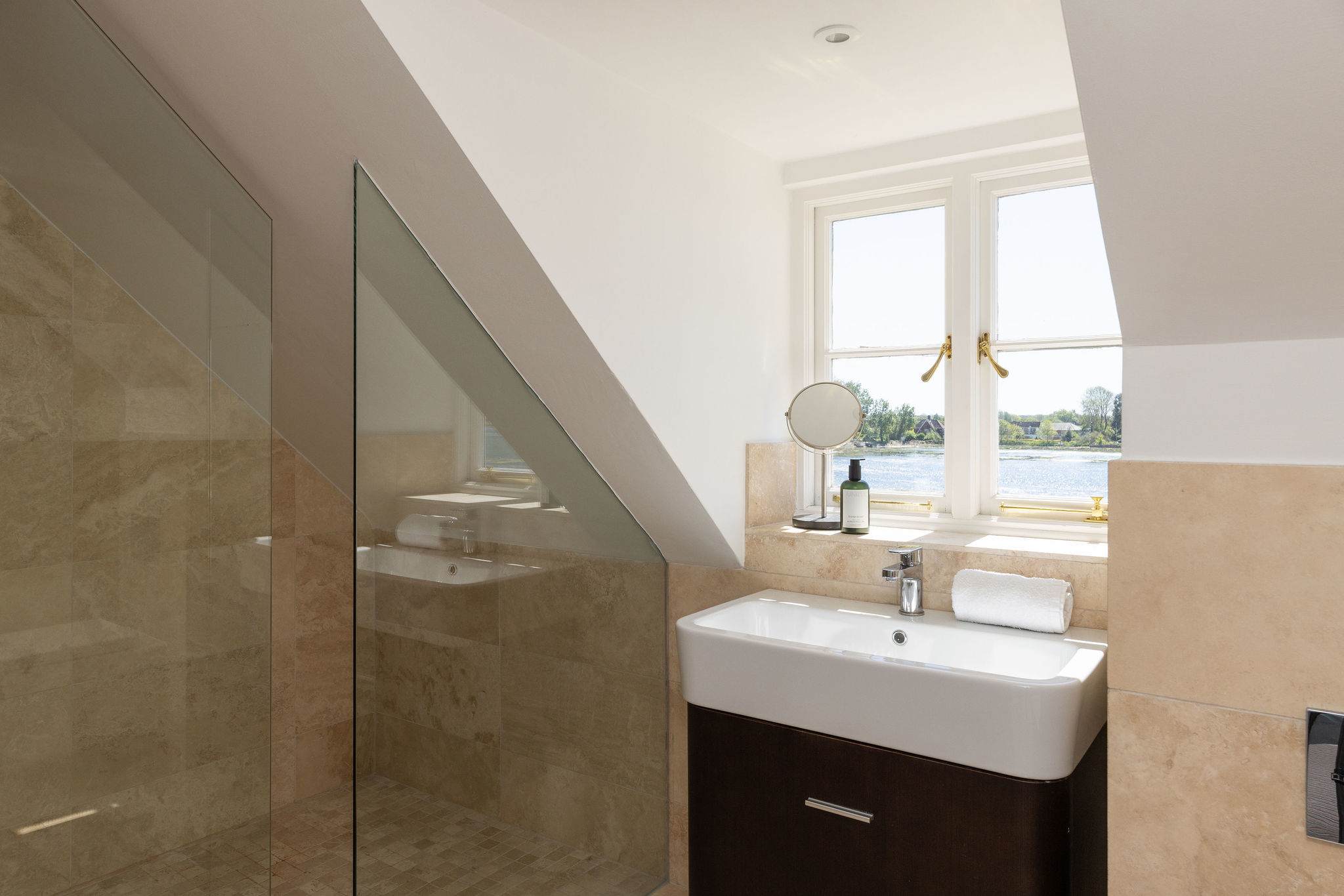 Shower room with stunning water views