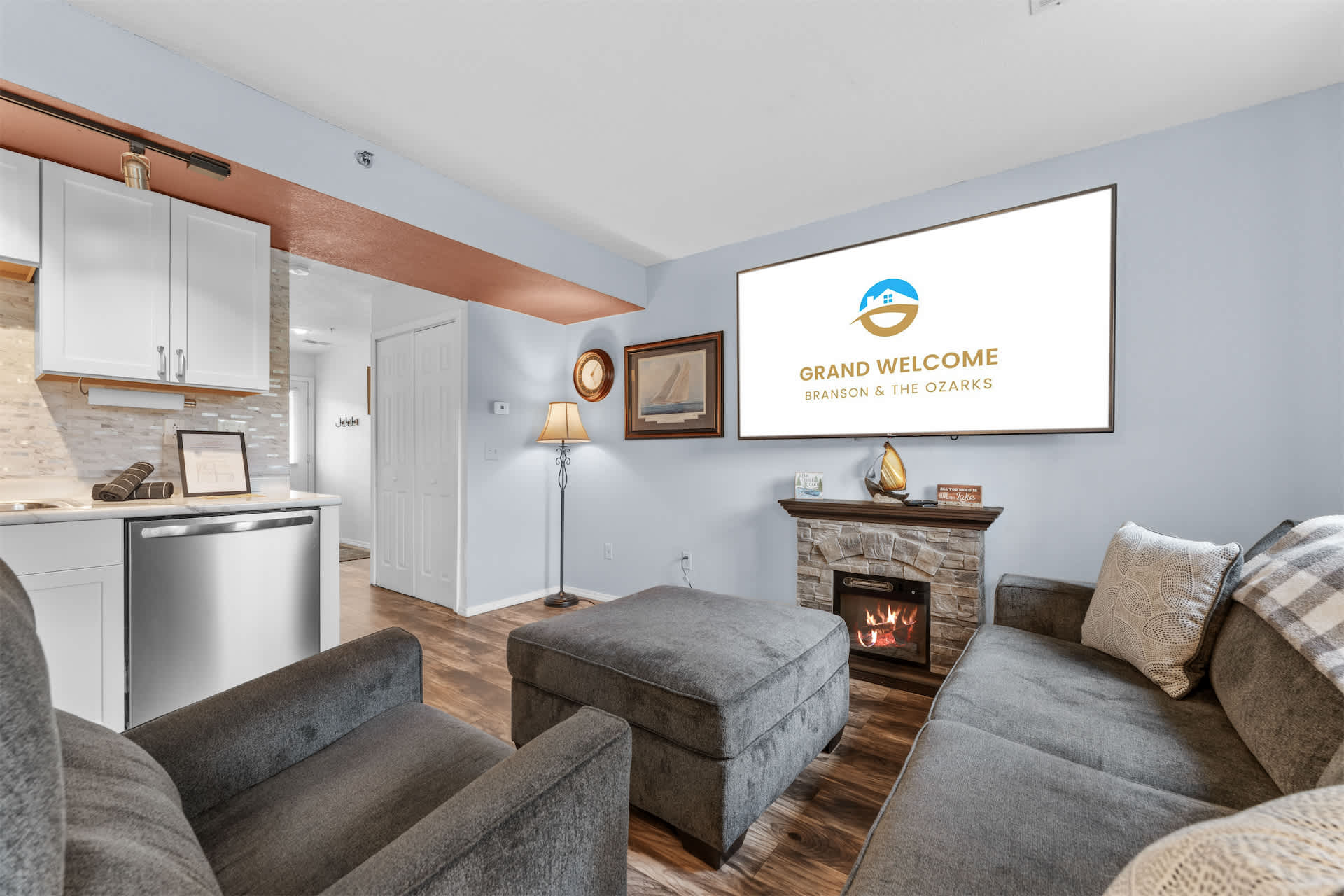 Open living space with ample seating and Smart TV