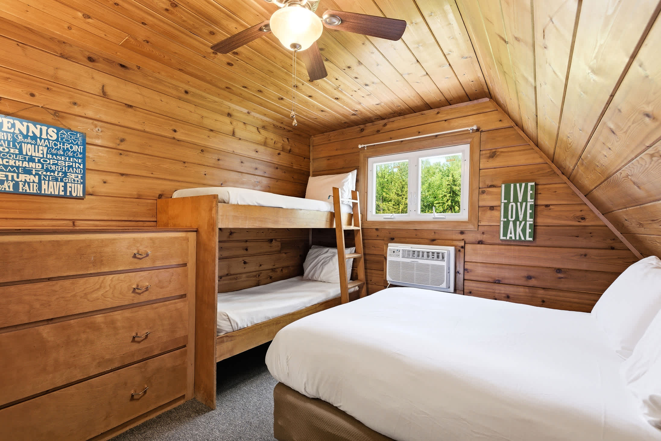 Bedroom 1 is on the 2nd floor and has a queen and single bunk bed.