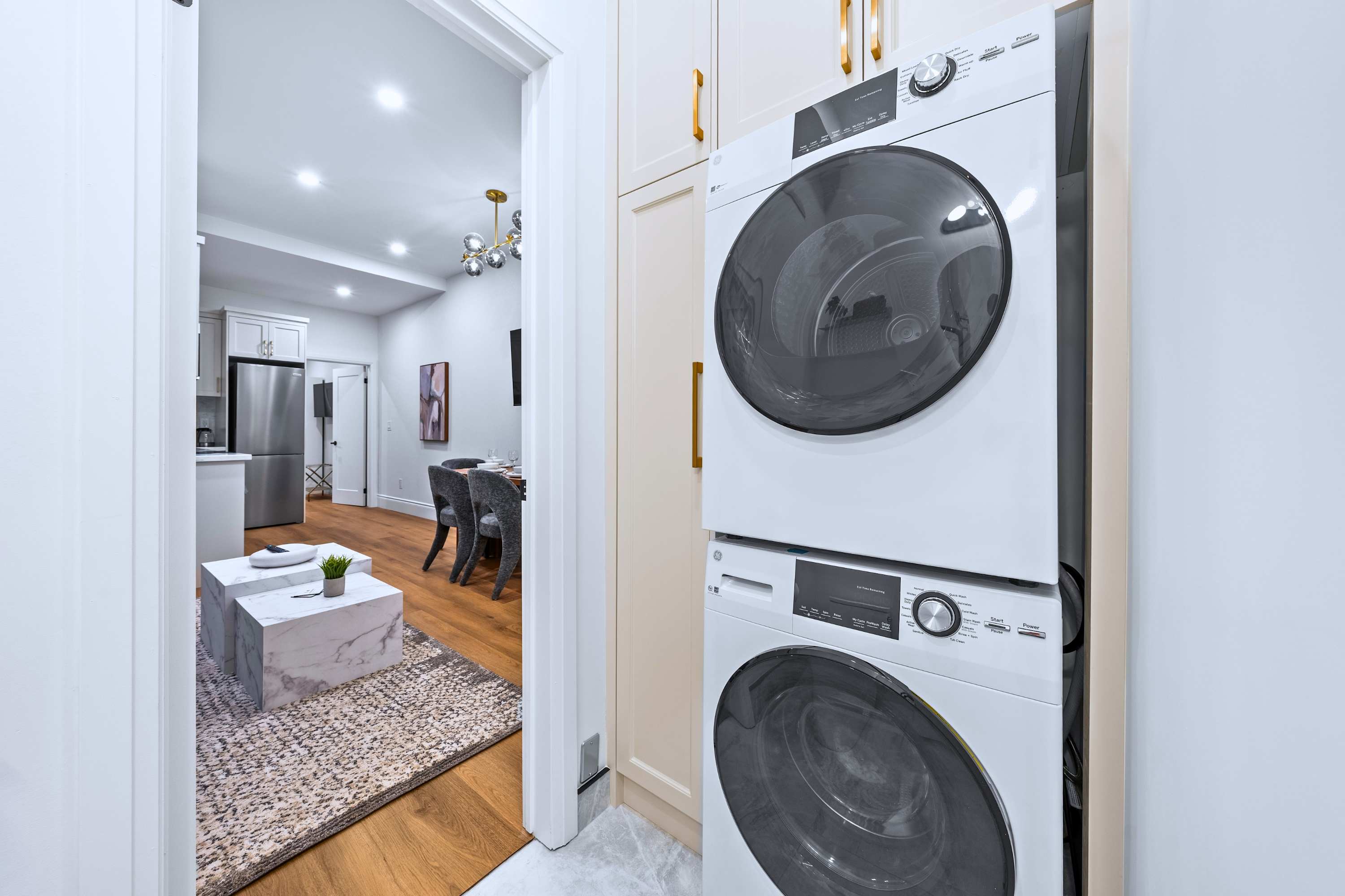In unit washer and dryer for easy, convenient stays