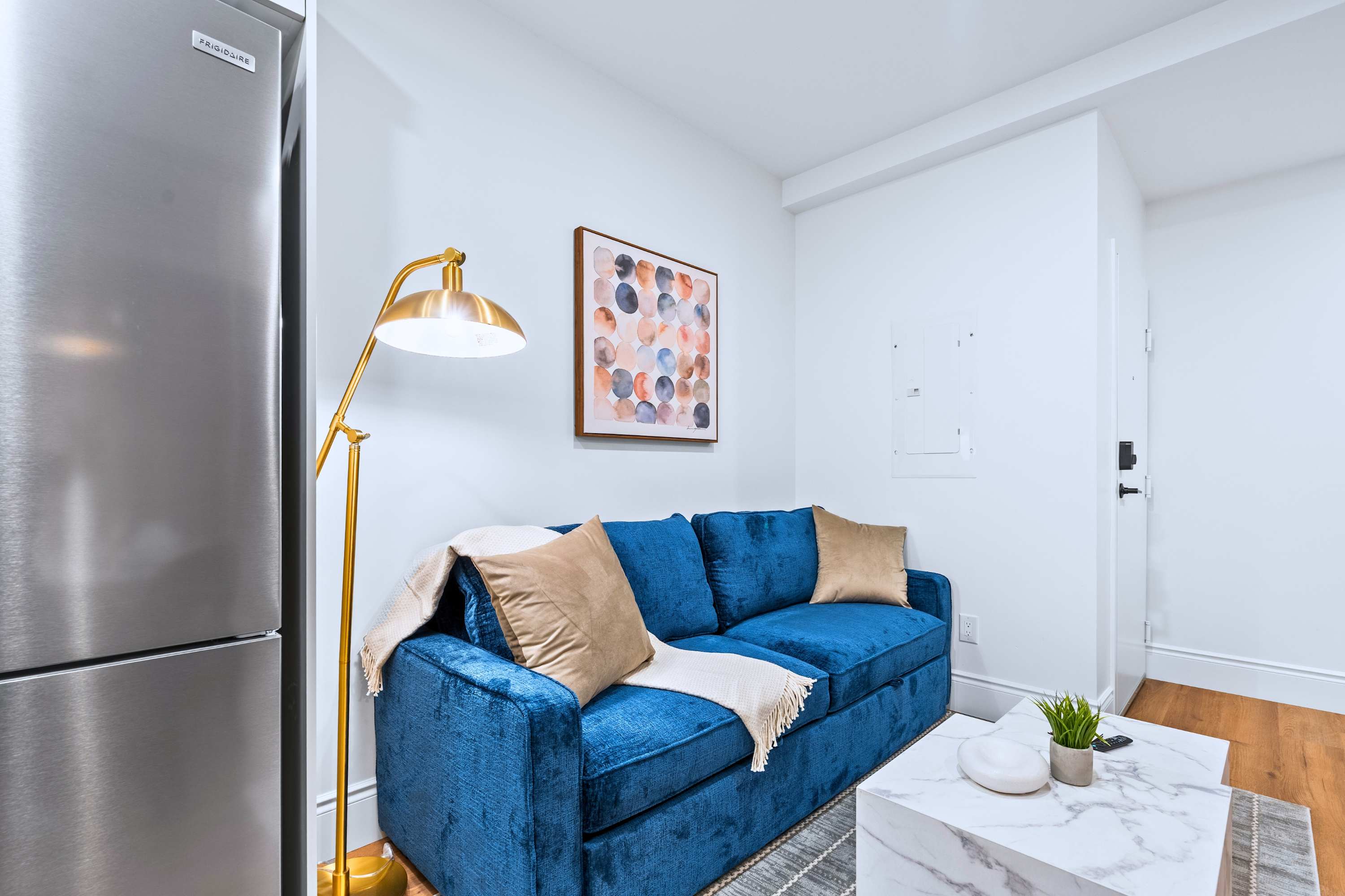 Relax and unwind in this living area with a sofa bed.
