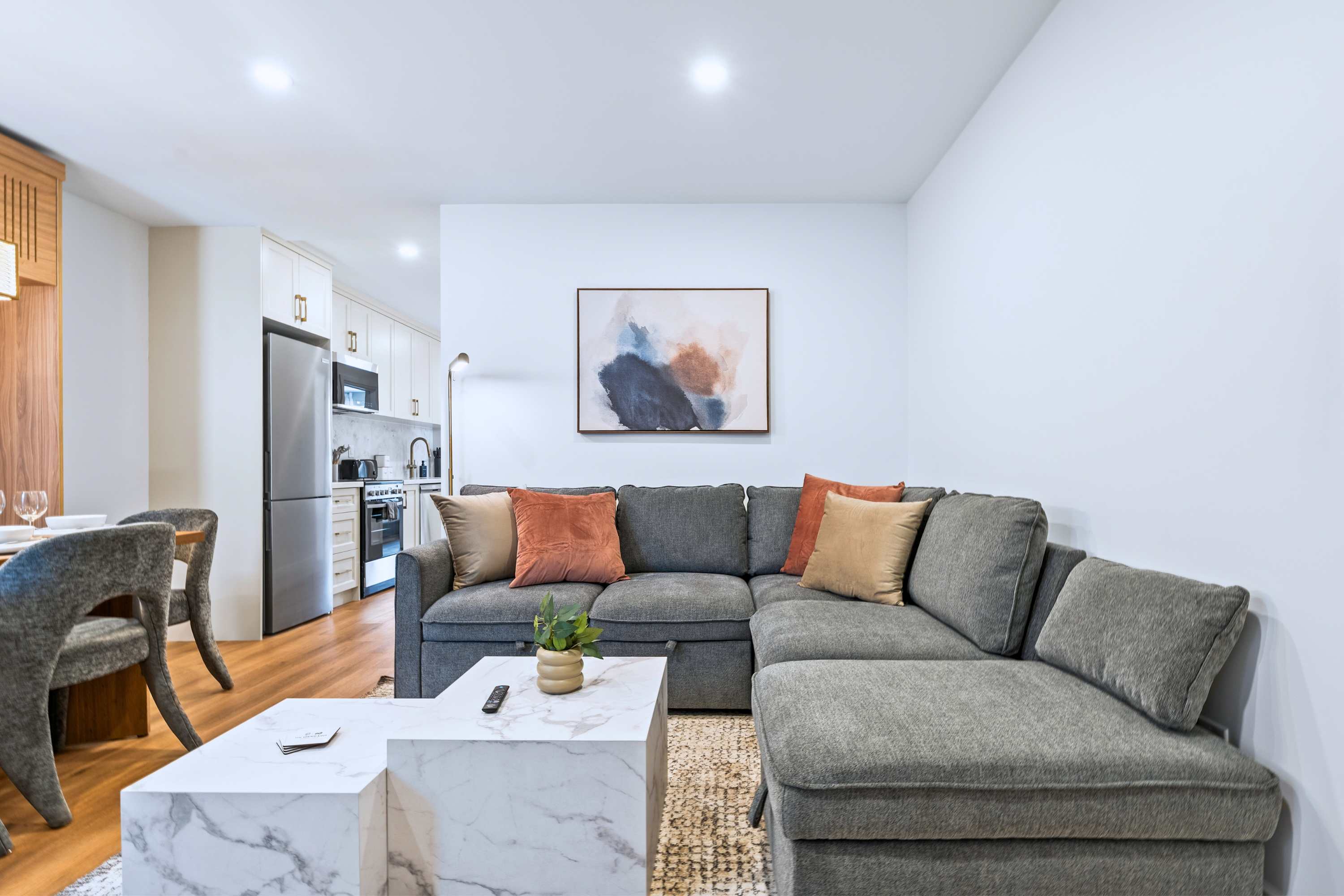 Open living area featuring a sofa bed perfect for flexible stays.