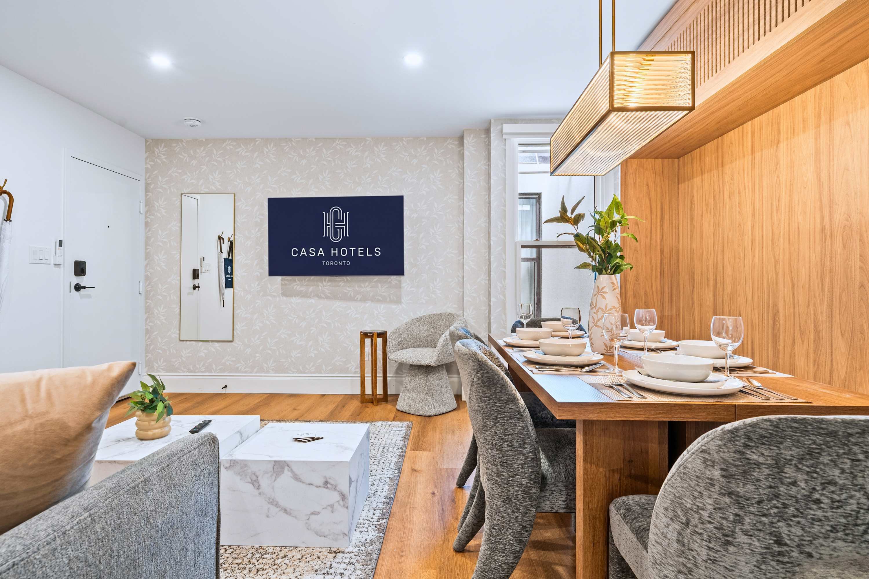 Seamless dining area connecting living area for easy flow.