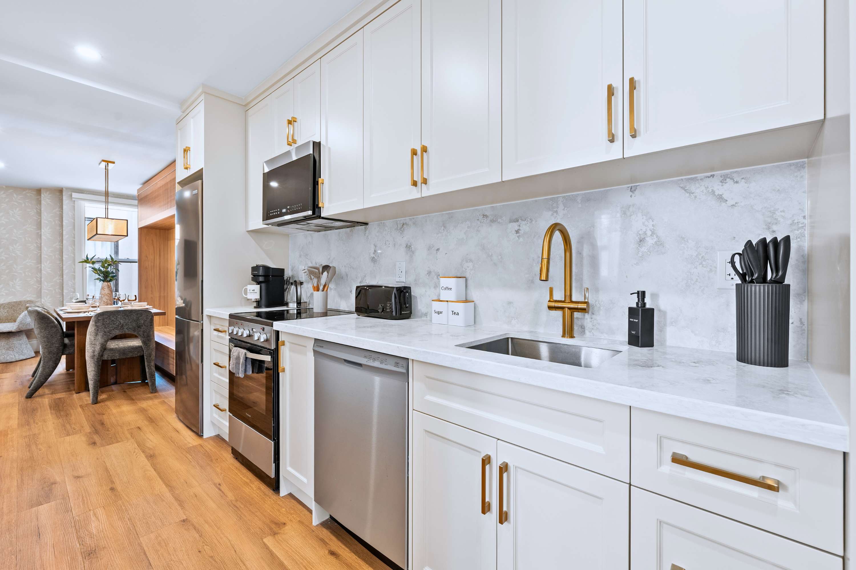 Clean, efficient kitchen perfect for preparing meals anytime.