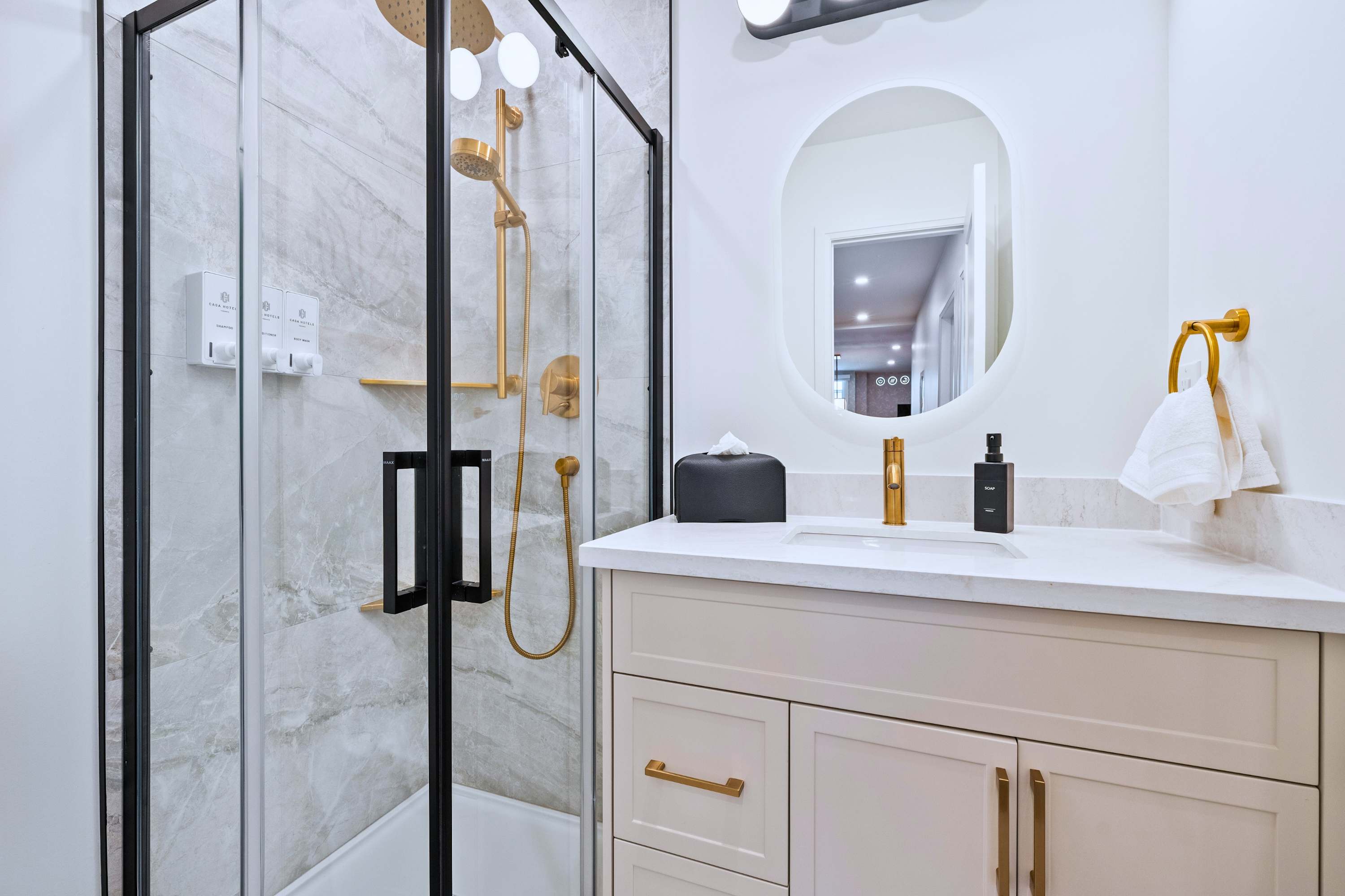 Stylish bathroom offering a relaxing walk-in shower experience.