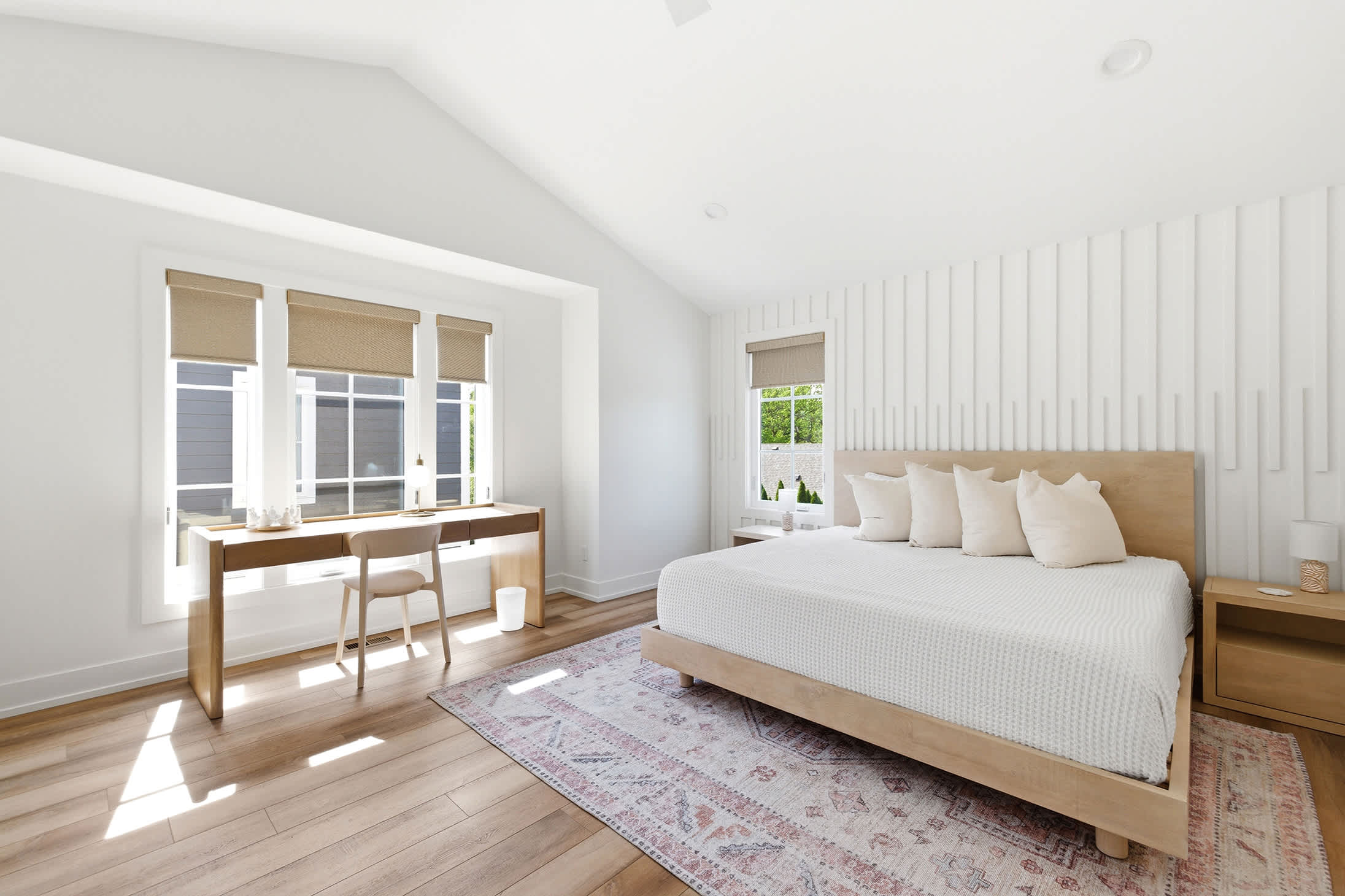 A bright, airy bedroom built for real vacation sleep.