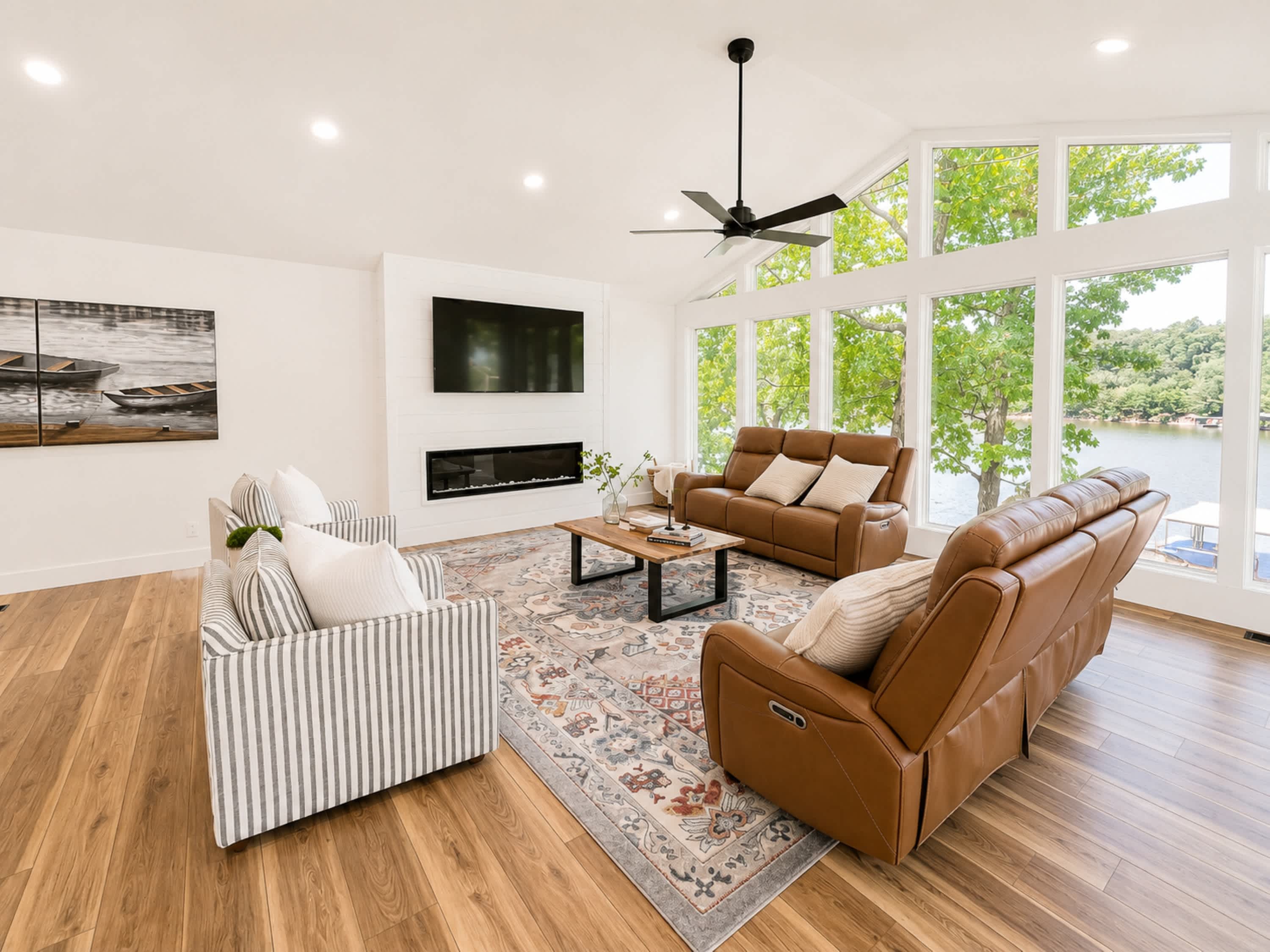 Curl up in the airy living room & stream your favorites on the smart TV​