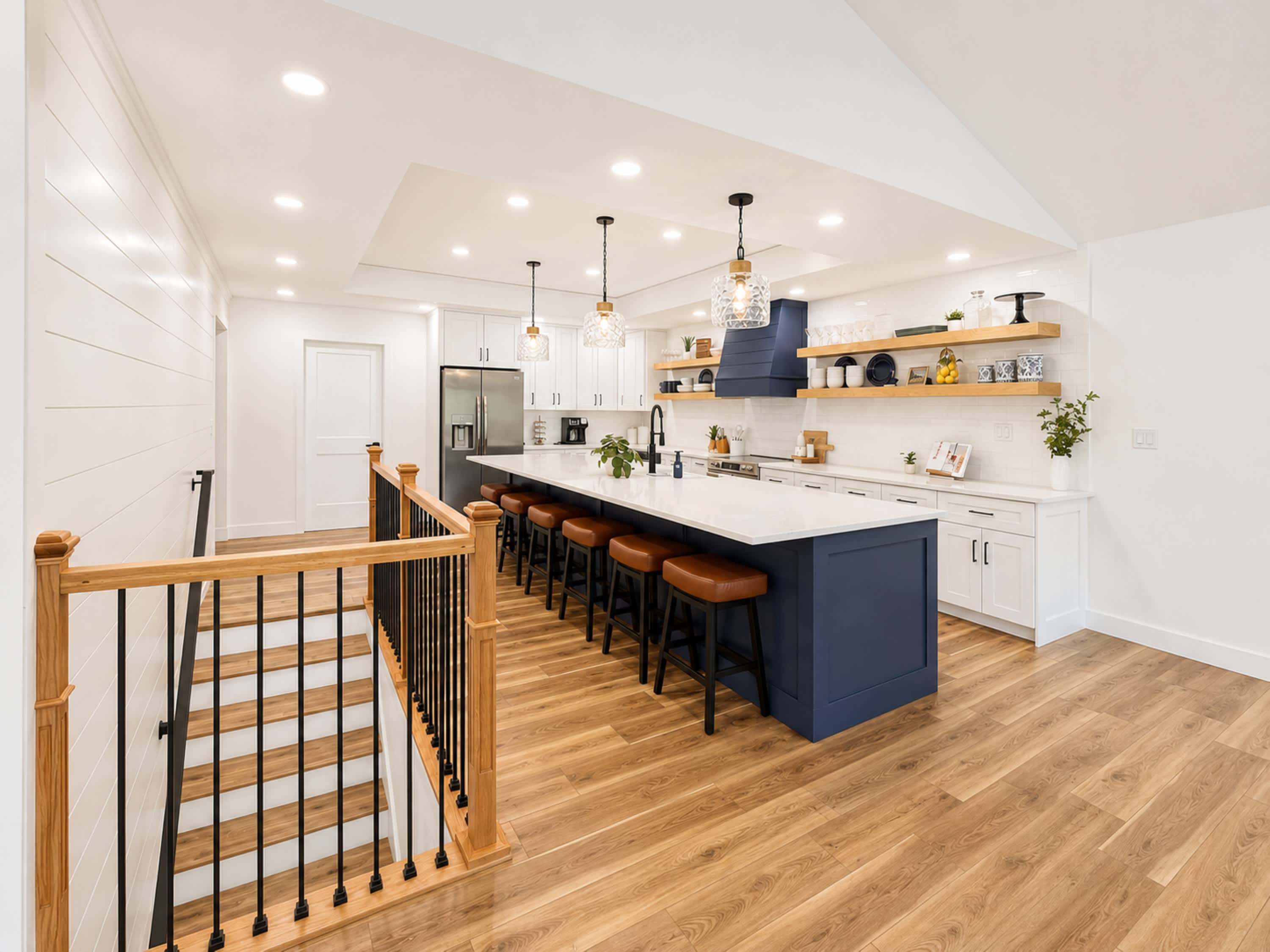 The open kitchen offers ample space & all the comforts of home​