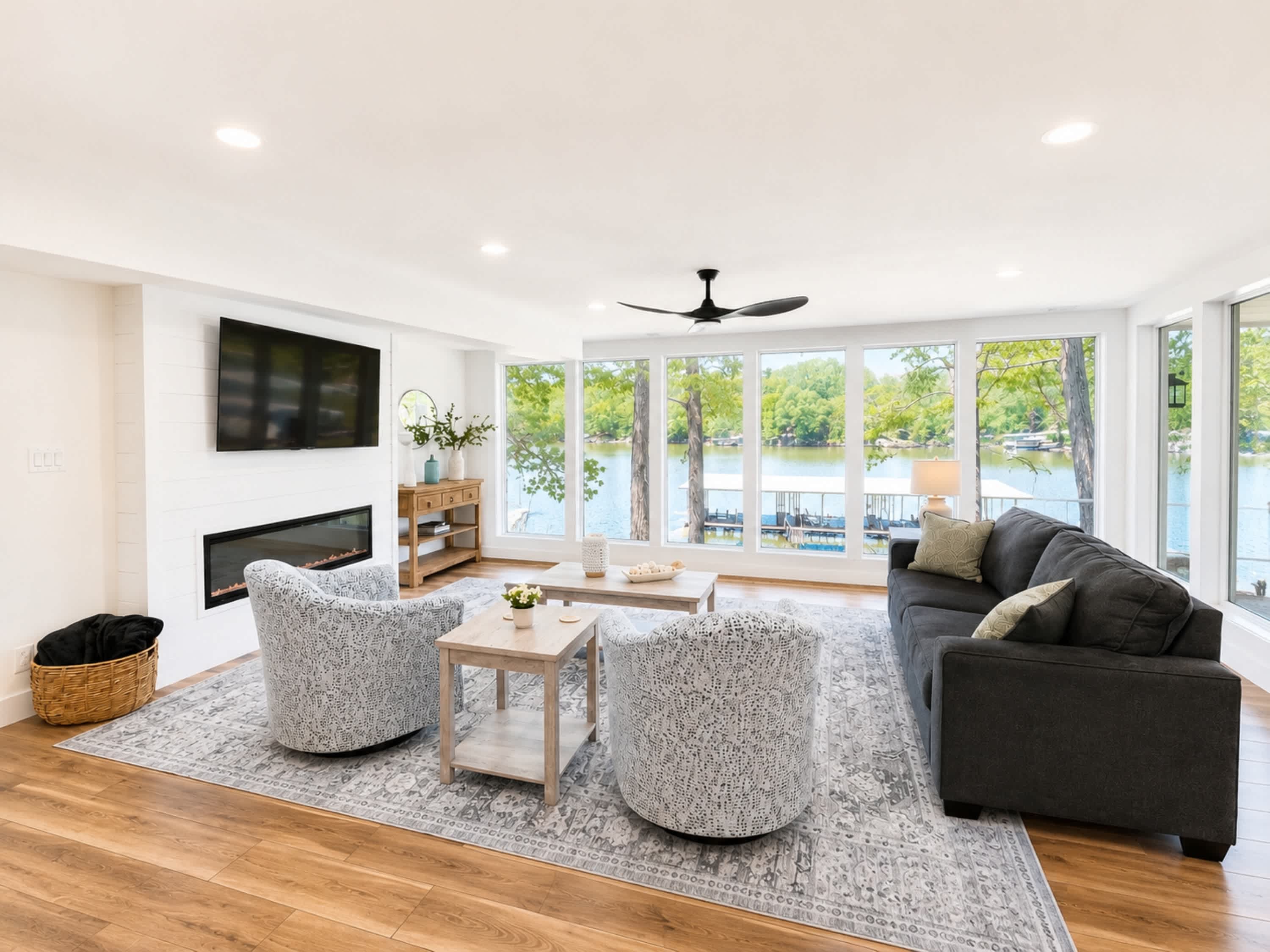 The lower-level lounge area is ideal for epic movie & game nights​