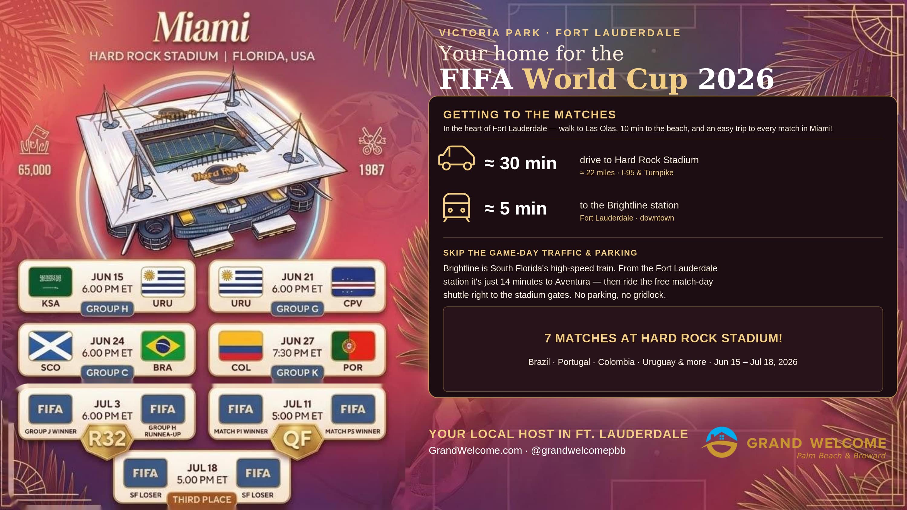 Your home base for the 2026 World Cup — minutes to Hard Rock Stadium and an easy Brightline ride to every match.