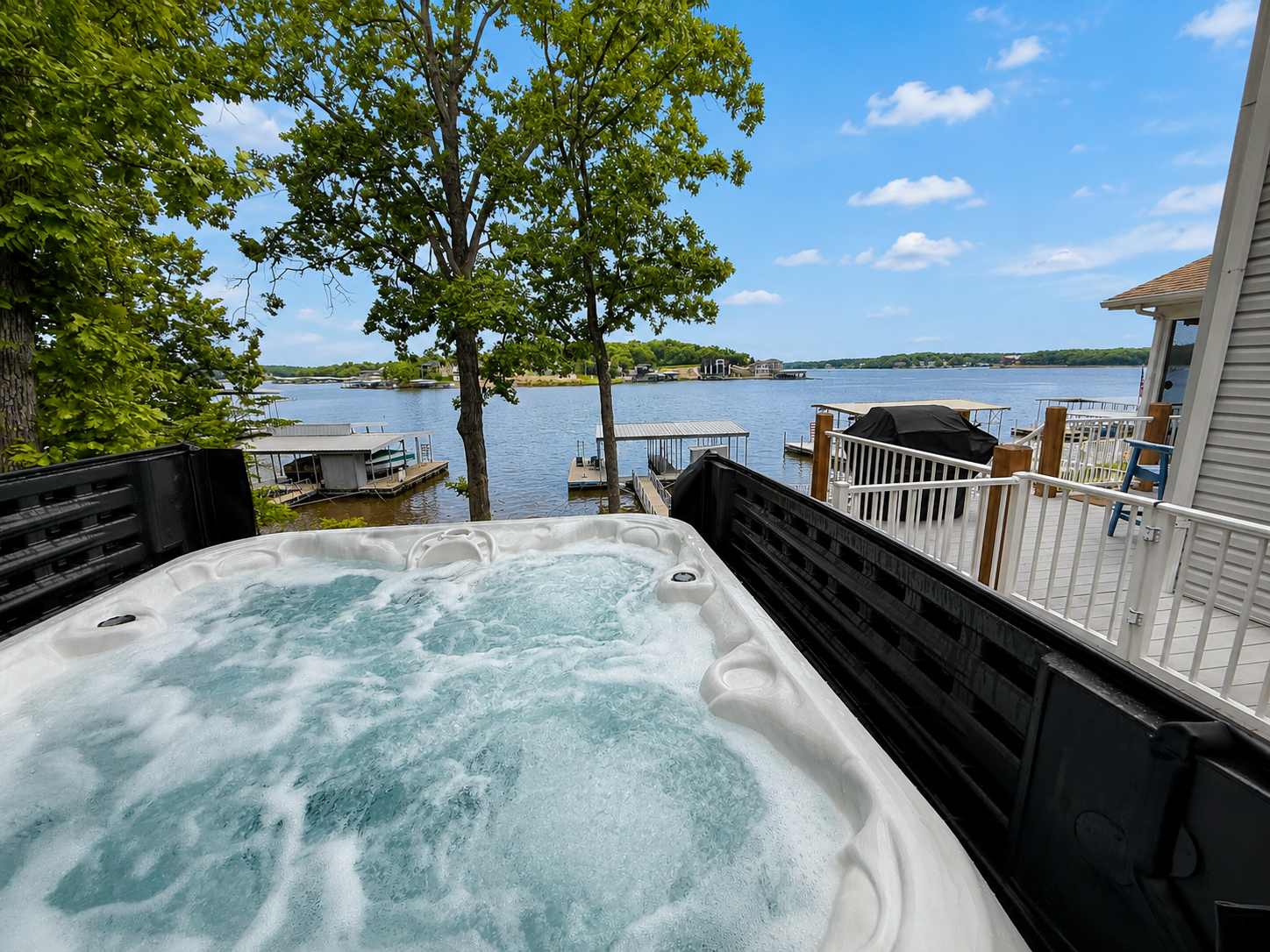 Enjoy your time soaking in the hot-tub while you watch the boats pass by. 