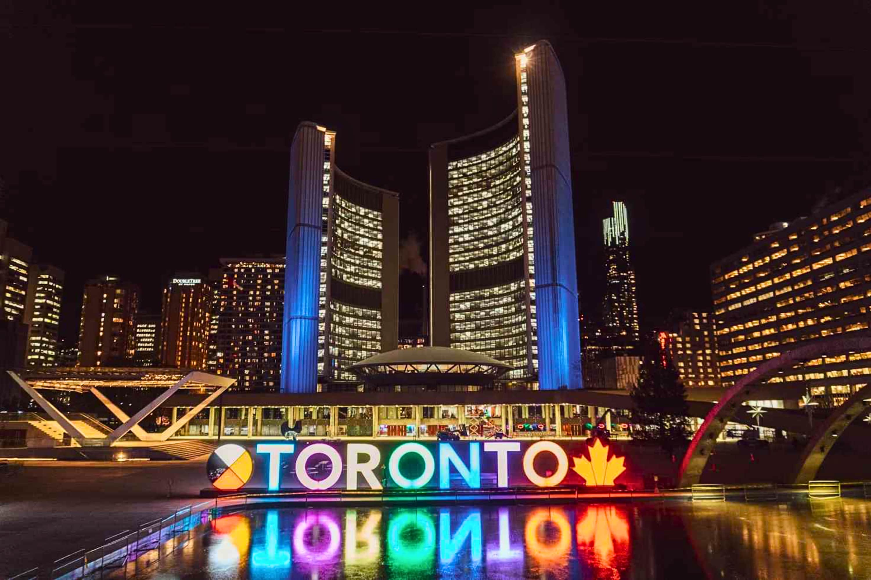 Experience the scenic Toronto night tour with glowing skyline and CN Tower views