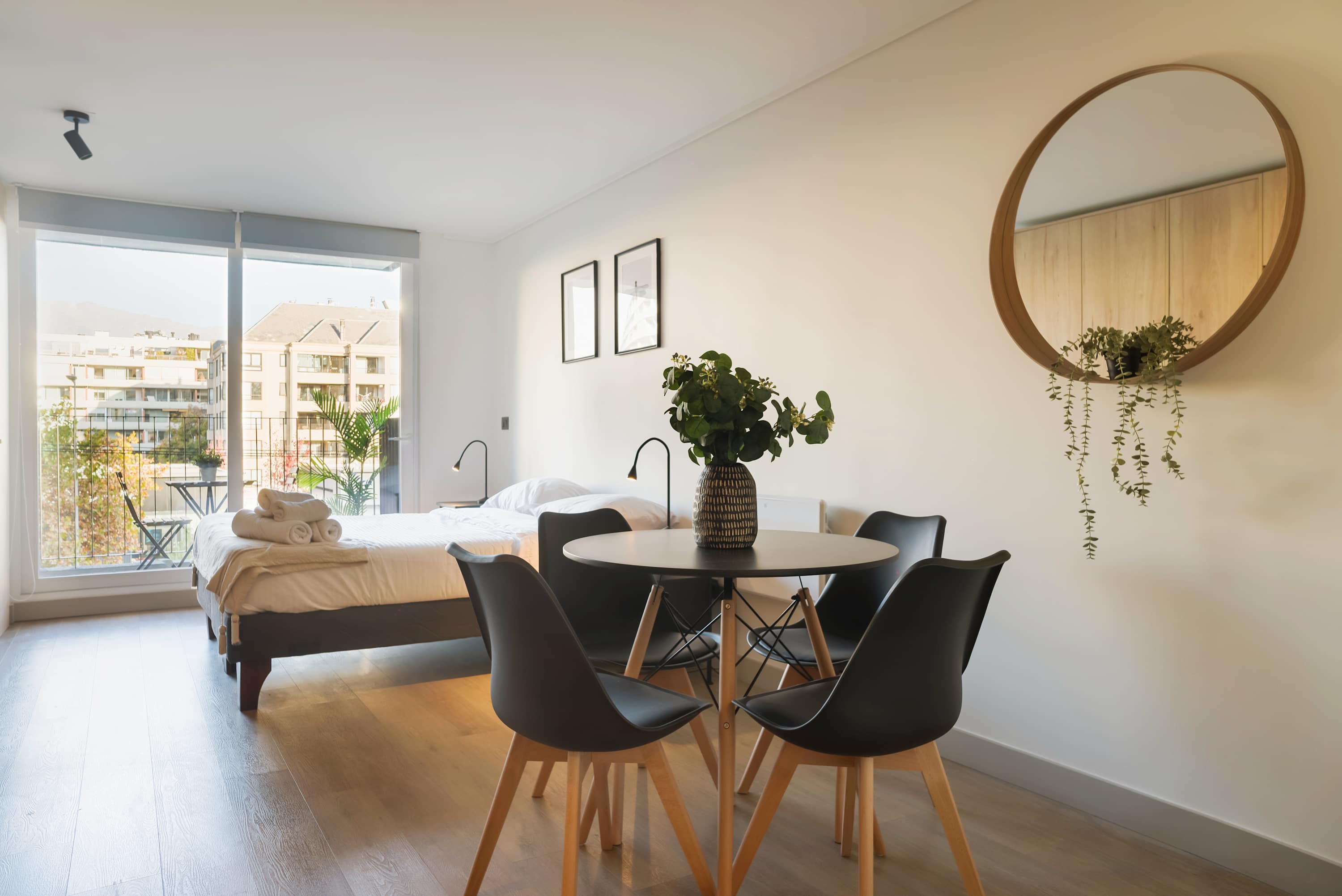 Bright and stylish studio with city views, perfect for a cozy stay in the heart of Chile.