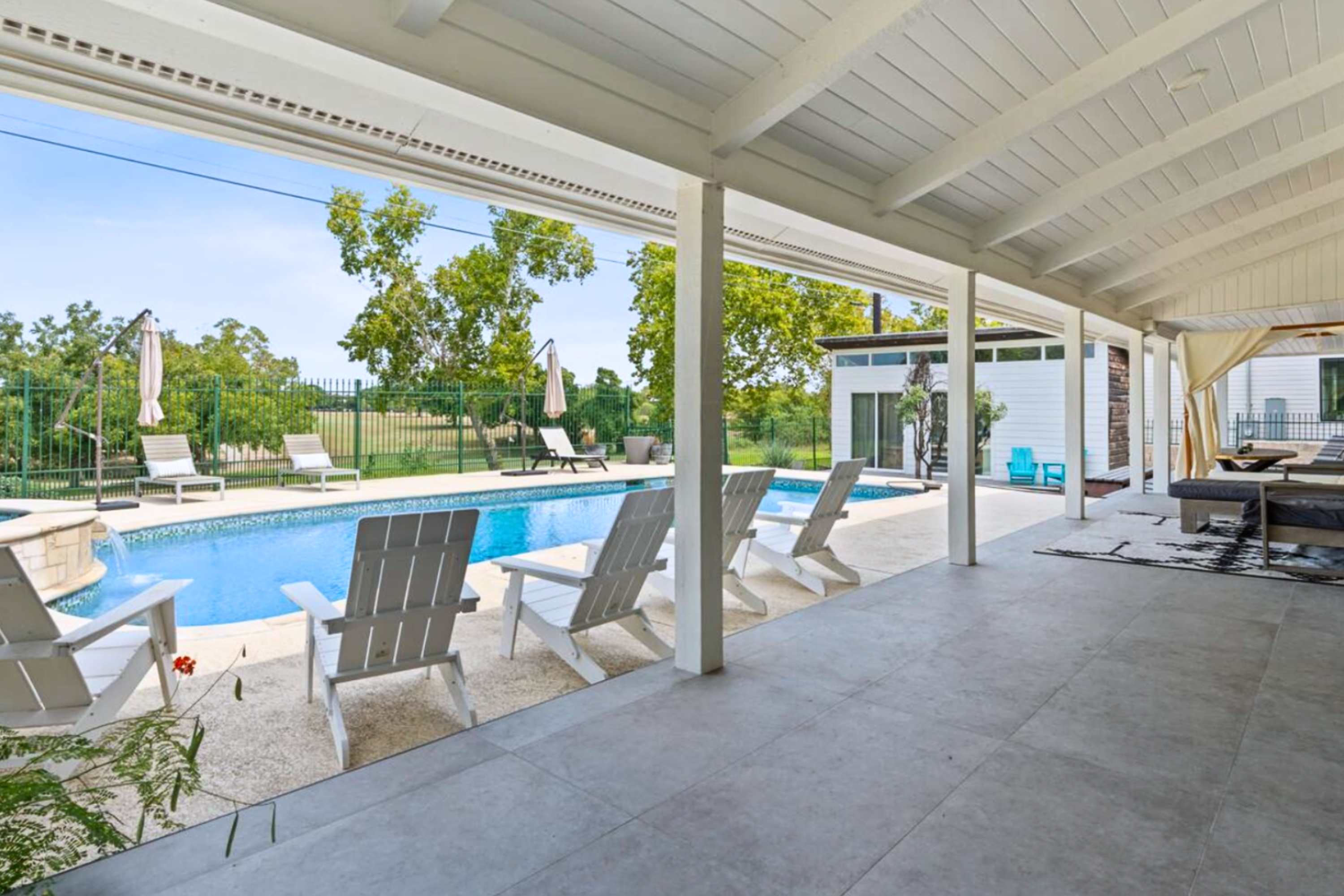 Start your day with a refreshing swim and peaceful views under sunny skies.