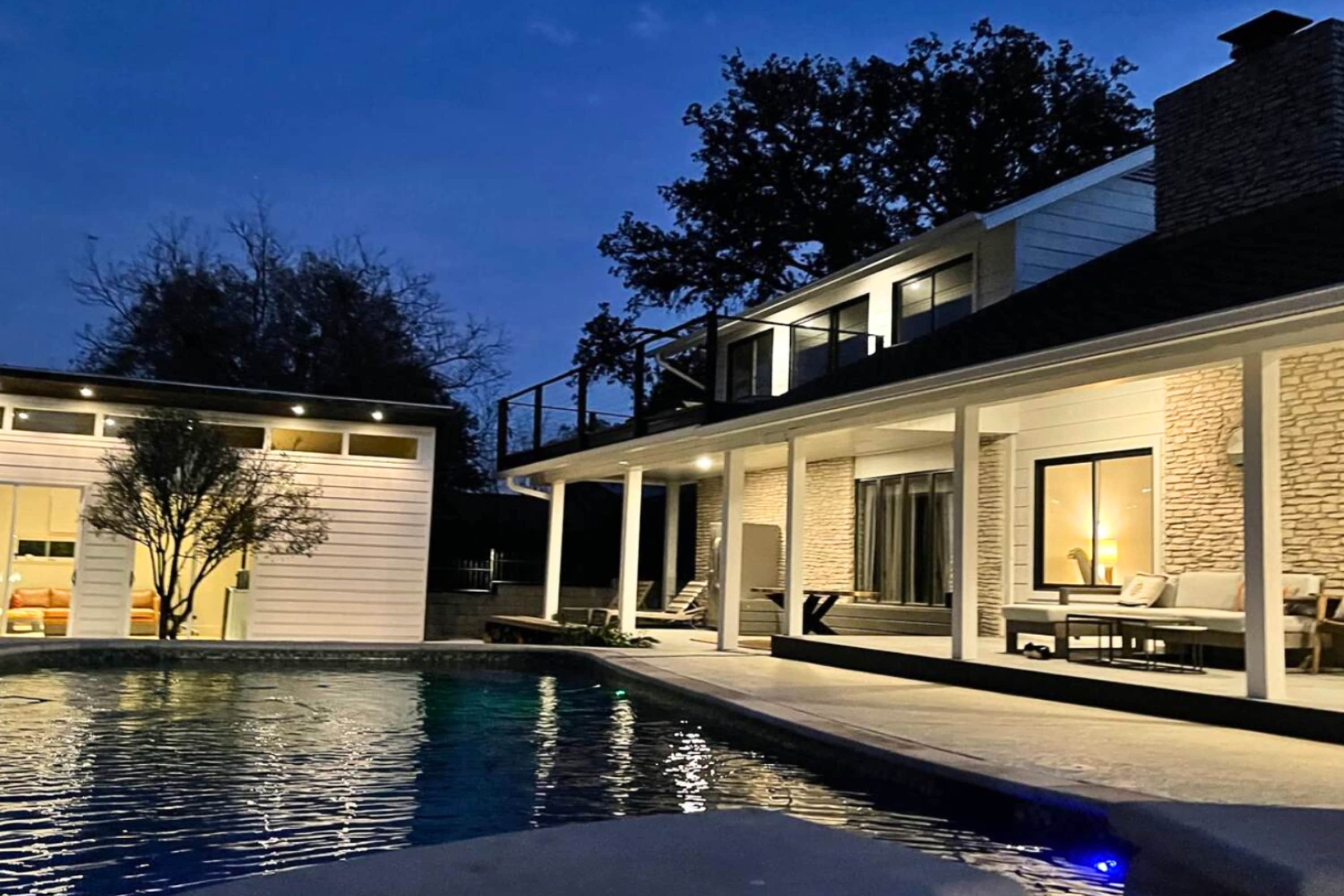 Enjoy an evening swim beneath the stars in your private pool oasis.