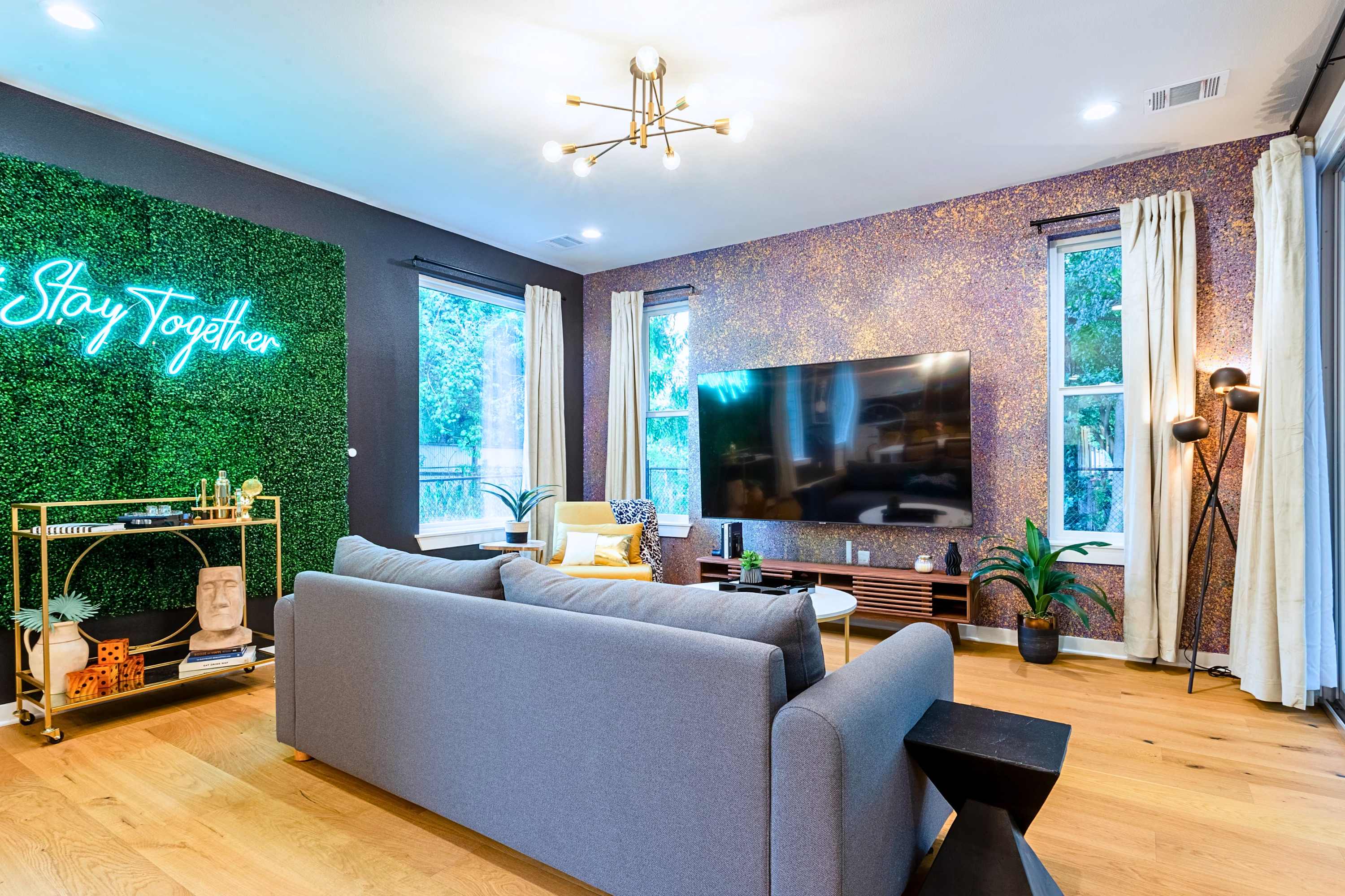 Modern Living Room With Stylish Decor And Smart-TV