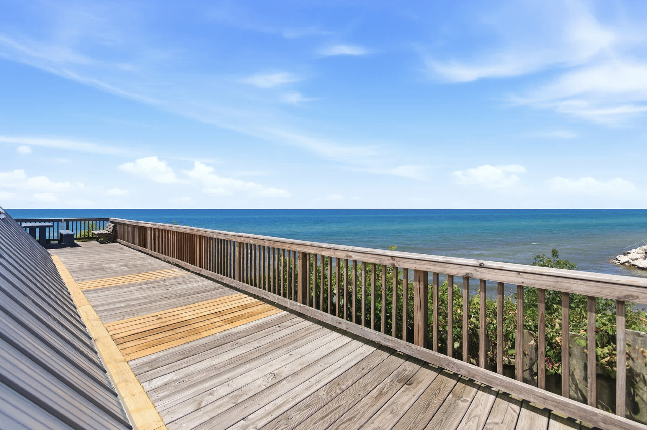 Private outdoor space perched above the Lake Michigan shoreline.